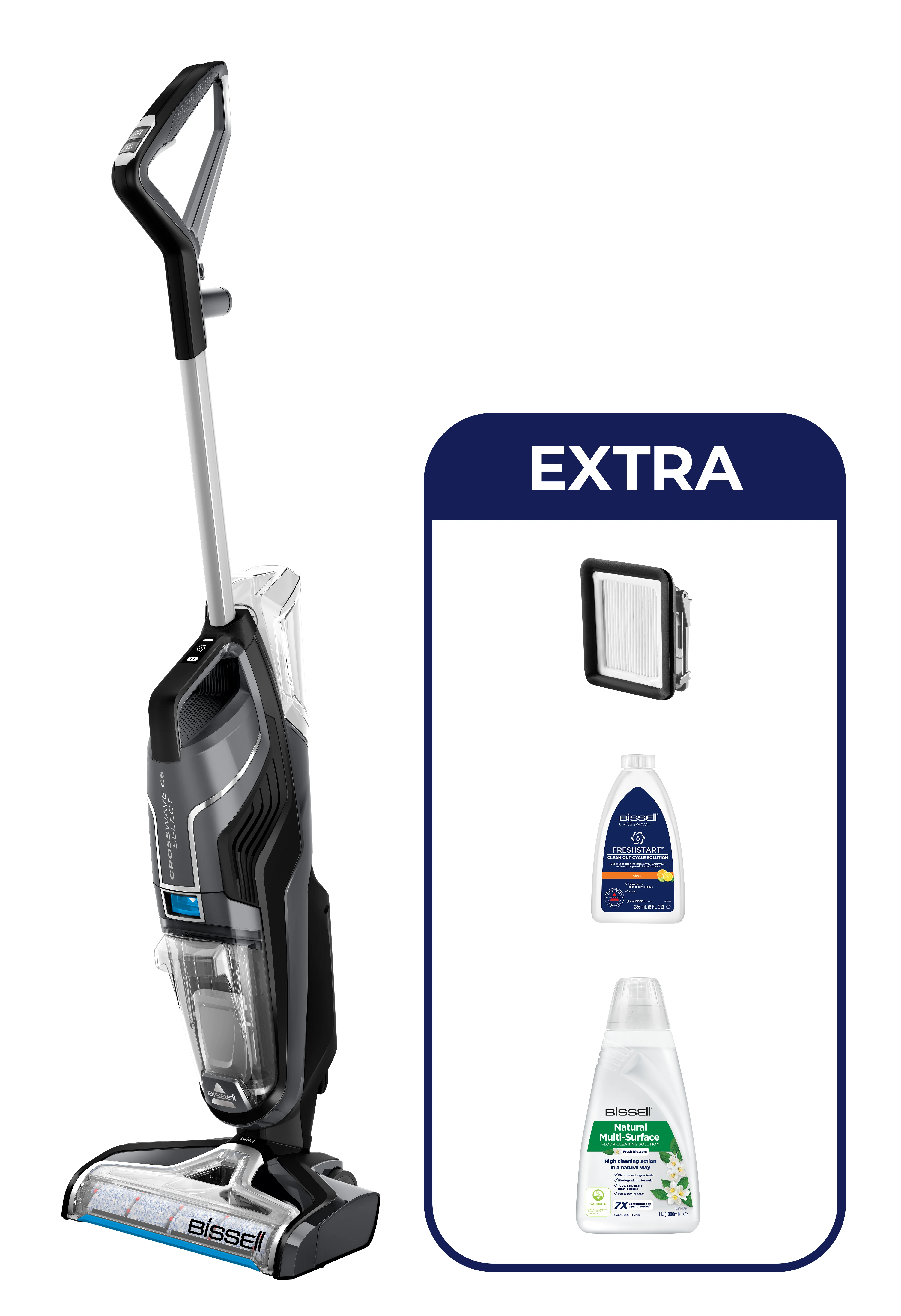 Bissell CrossWave C6 Cordless Select Standstaubsauger Akku Trocken&Nass Beutellos 0 l 255 W Schwarz, Grau