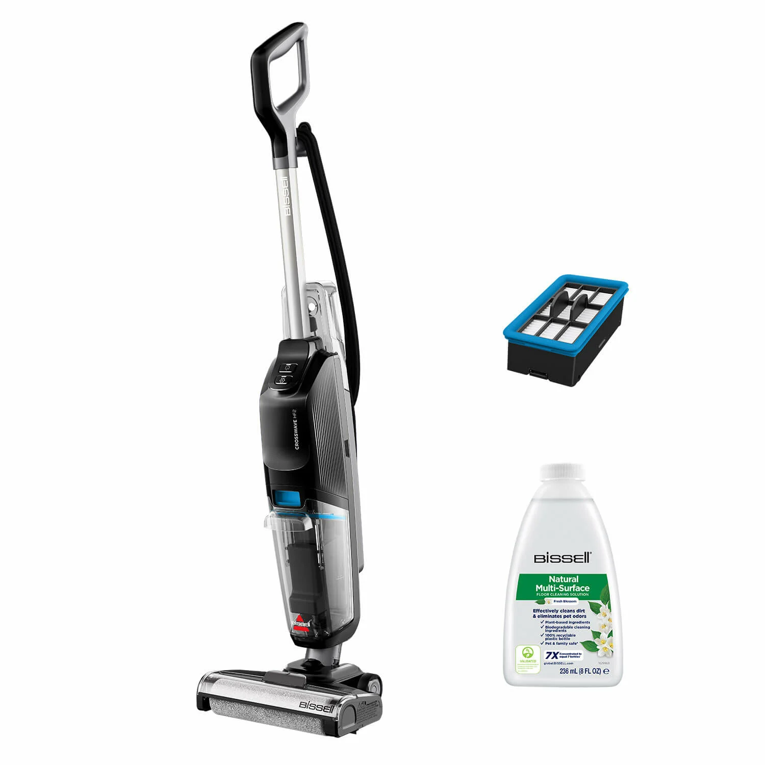Bissell CrossWave HF2 Select Stabstaubsauger AC Trocken&Nass Beutellos 0 l 340 W Schwarz, Blau, Grau
