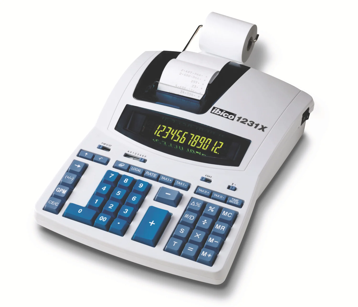 Rexel Ibico 1231X druckender Profi-Tischrechner, weiß/blau