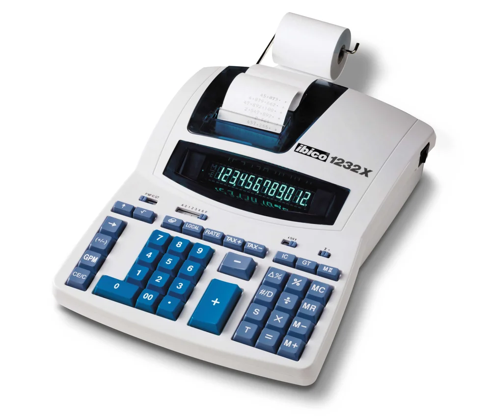 Rexel Ibico 1232X druckender Profi-Tischrechner, weiß/blau