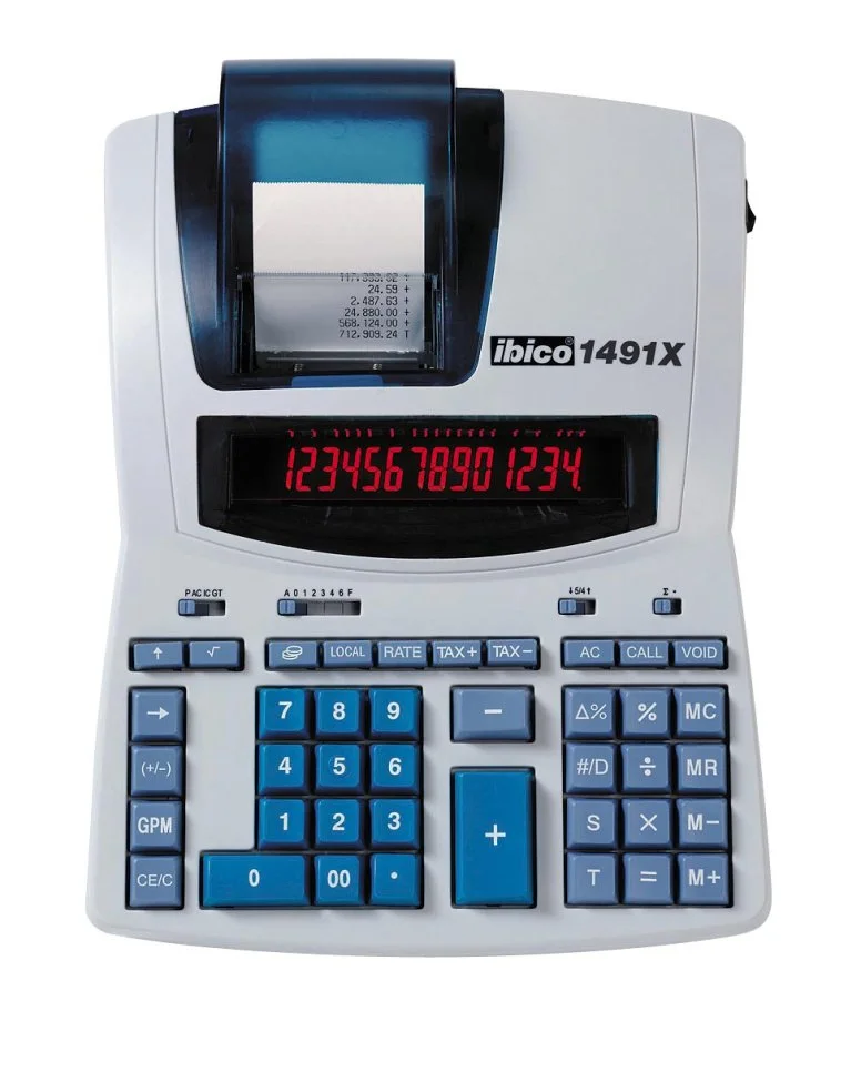Rexel Ibico 1491X druckender Profi-Tischrechner, weiß/blau