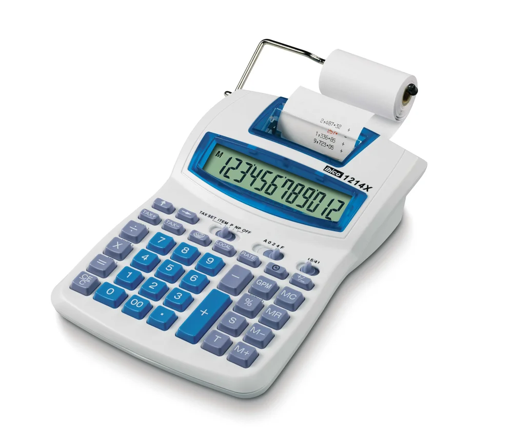 Rexel Ibico 1214X druckender Tischrechner, semiprof., weiß/blau