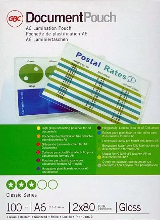 GBC Laminiertaschen f. Dokumente A6 2x80 Micron glänzend (100)