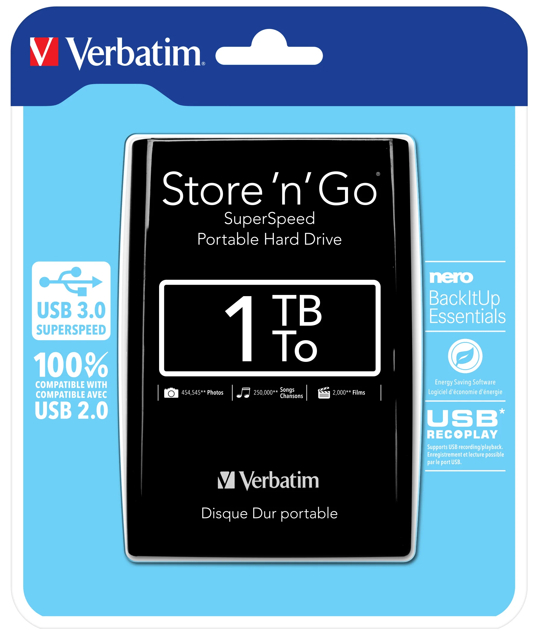 Verbatim Portables Festplattenlaufwerk Store 'n' Go USB 3.0, 1 TB, Schwarz