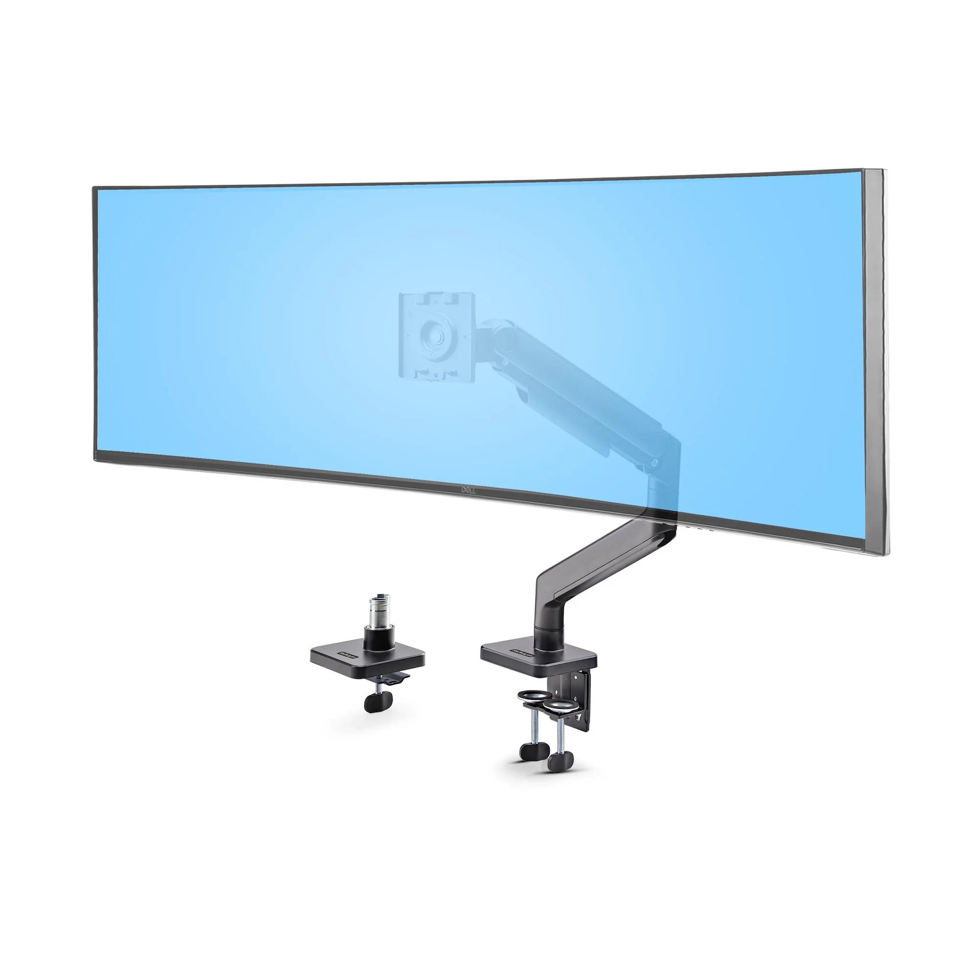 StarTech.com Monitortischhalterung für 49 Zoll 32:9 UW Curved-Bildschirm, 75x75, 100x100 VESA Monitorhalterung mit Federarm, max. 20kg, Klemm-Tullen Montage, Werkzeuglose Einstellung
