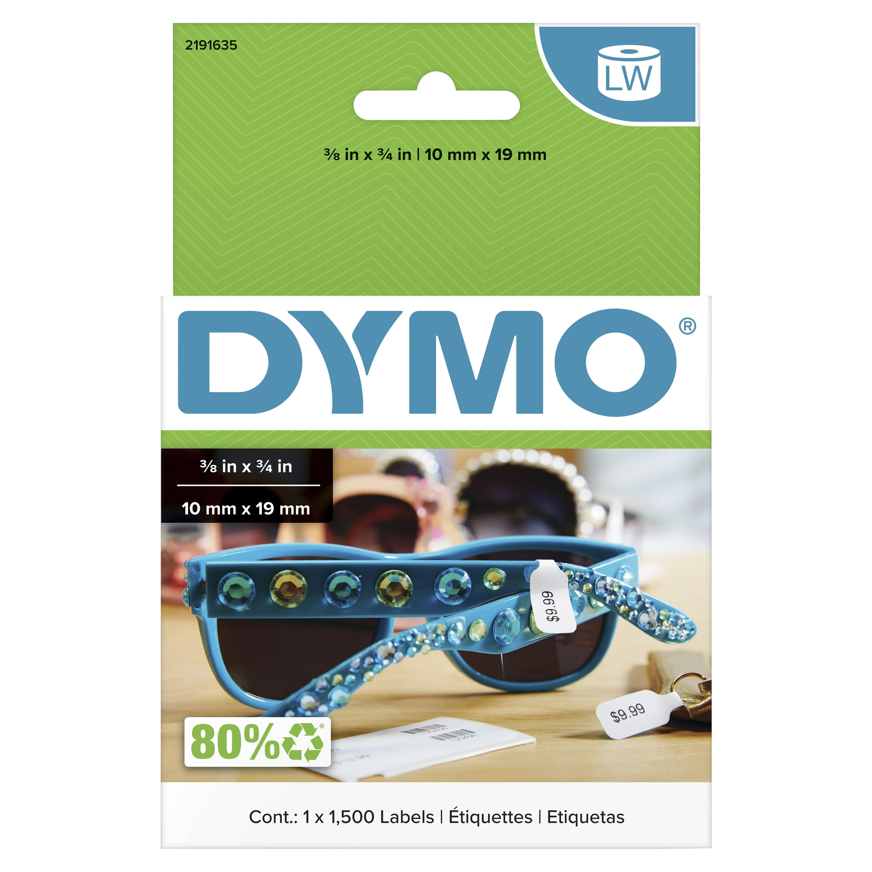DYMO Original LW 2-fach Preisschild-Etiketten | 10 mm x 19 mm | Etiketten für LabelWriter Etikettendrucker | 1 Rolle mit 1500 Preisschild-Aufklebern