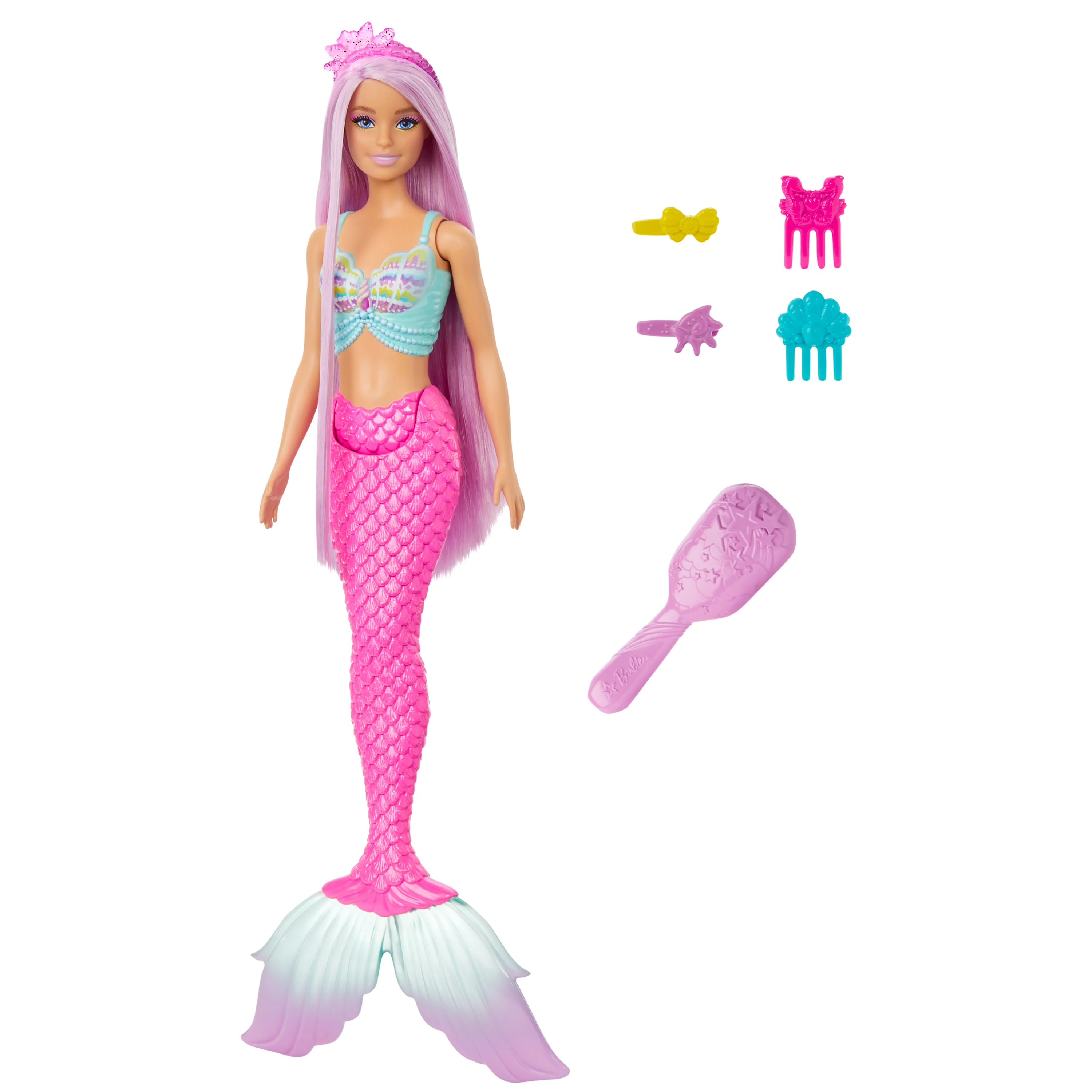 Barbie A Touch of Magic Meerjungfrauen-Puppe mit ca. 18 cm langen Fantasy-Haaren und Zubehör zum Stylen