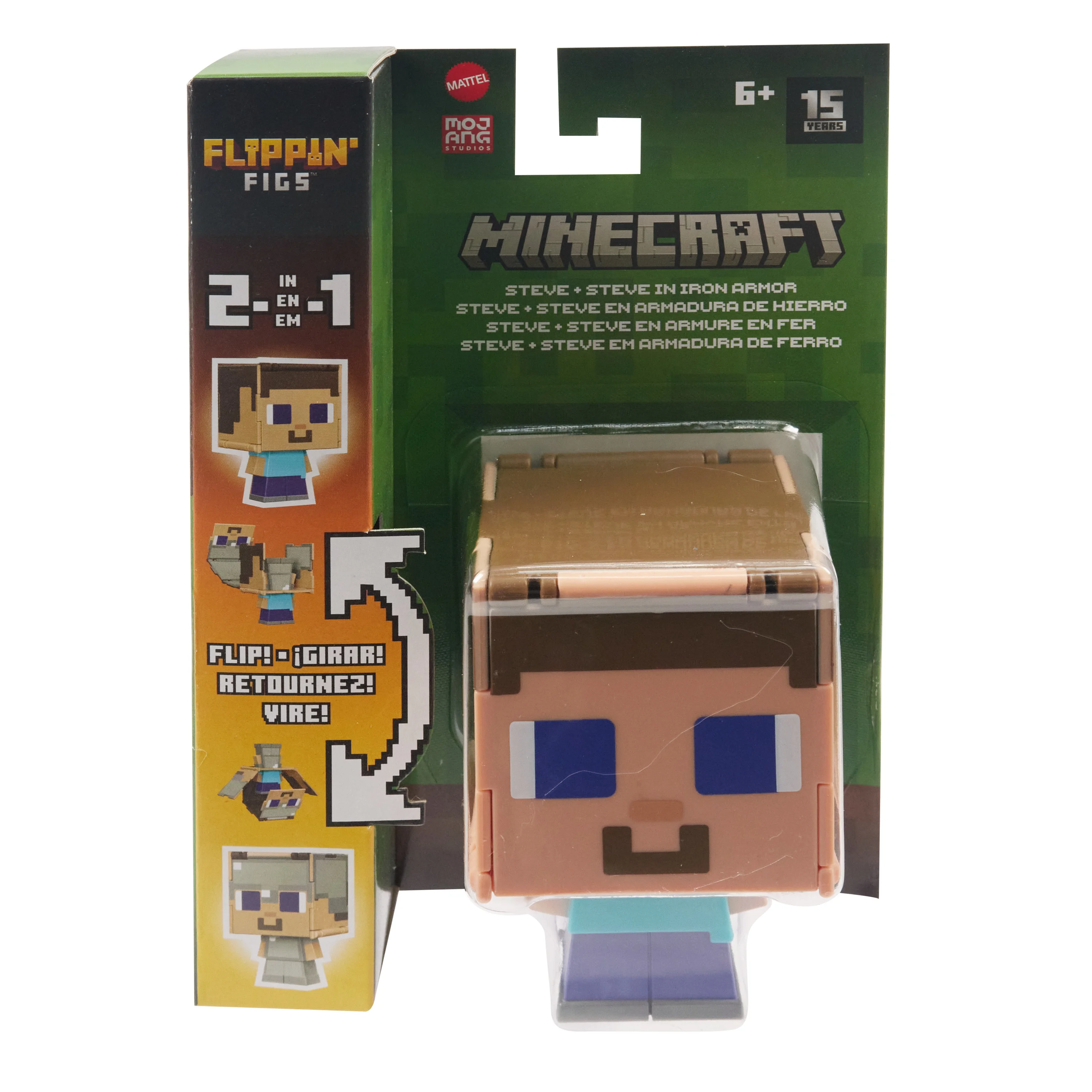 Minecraft Flippin' Figs Figurensammlung, 2-in-1-Spielfigur, maßstabsgetreu zu einer 9,5 cm großen Figur und pixeliges Design (Charaktere können variieren)