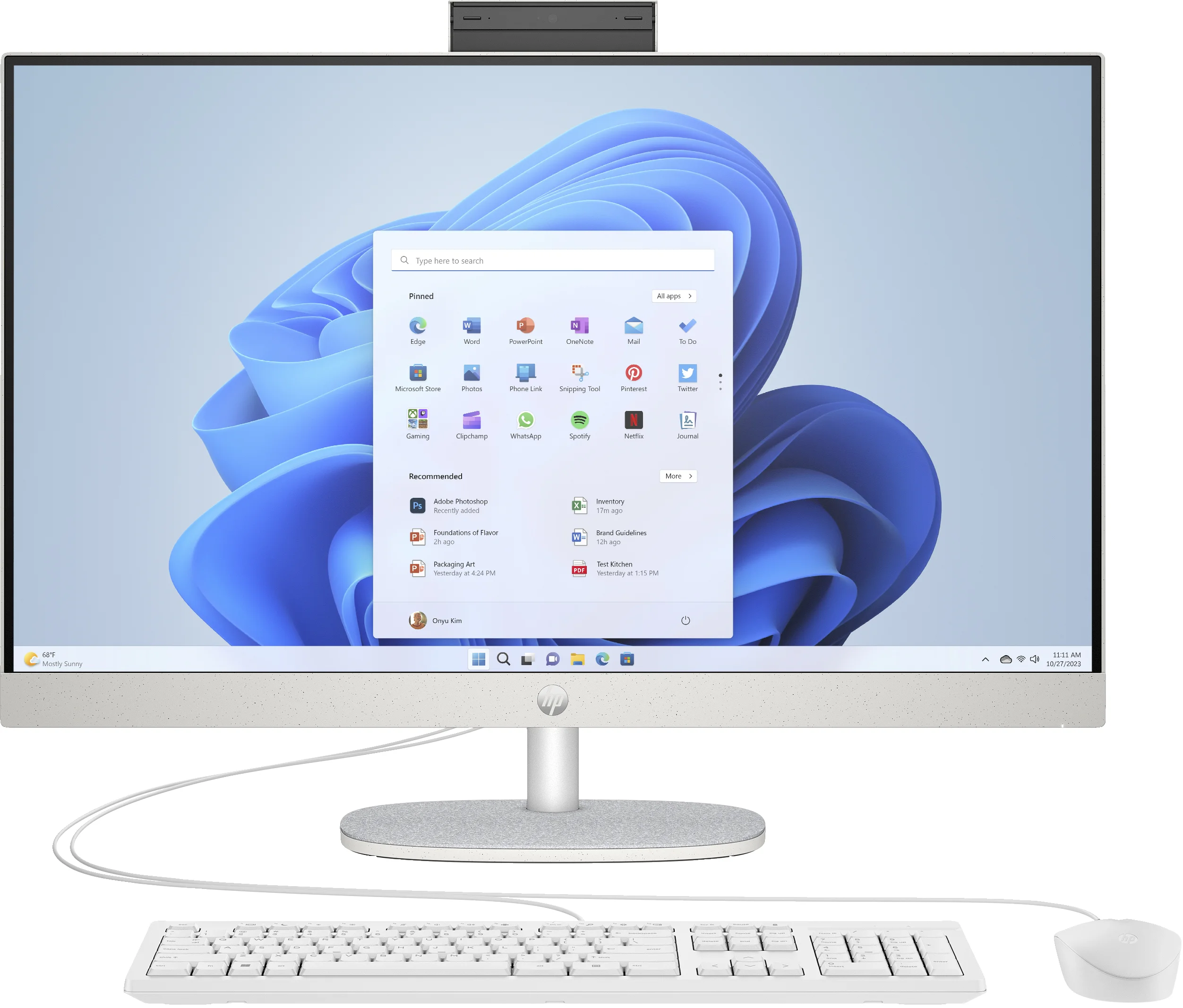 HP 27-cr0104ng AMD Ryzen™ 7 7730U 68,6 cm (27") 1920 x 1080 Pixel All-in-One-PC 16 GB DDR4-SDRAM 1 TB SSD Windows 11 Home Wi-Fi 6 (802.11ax) Weiß
