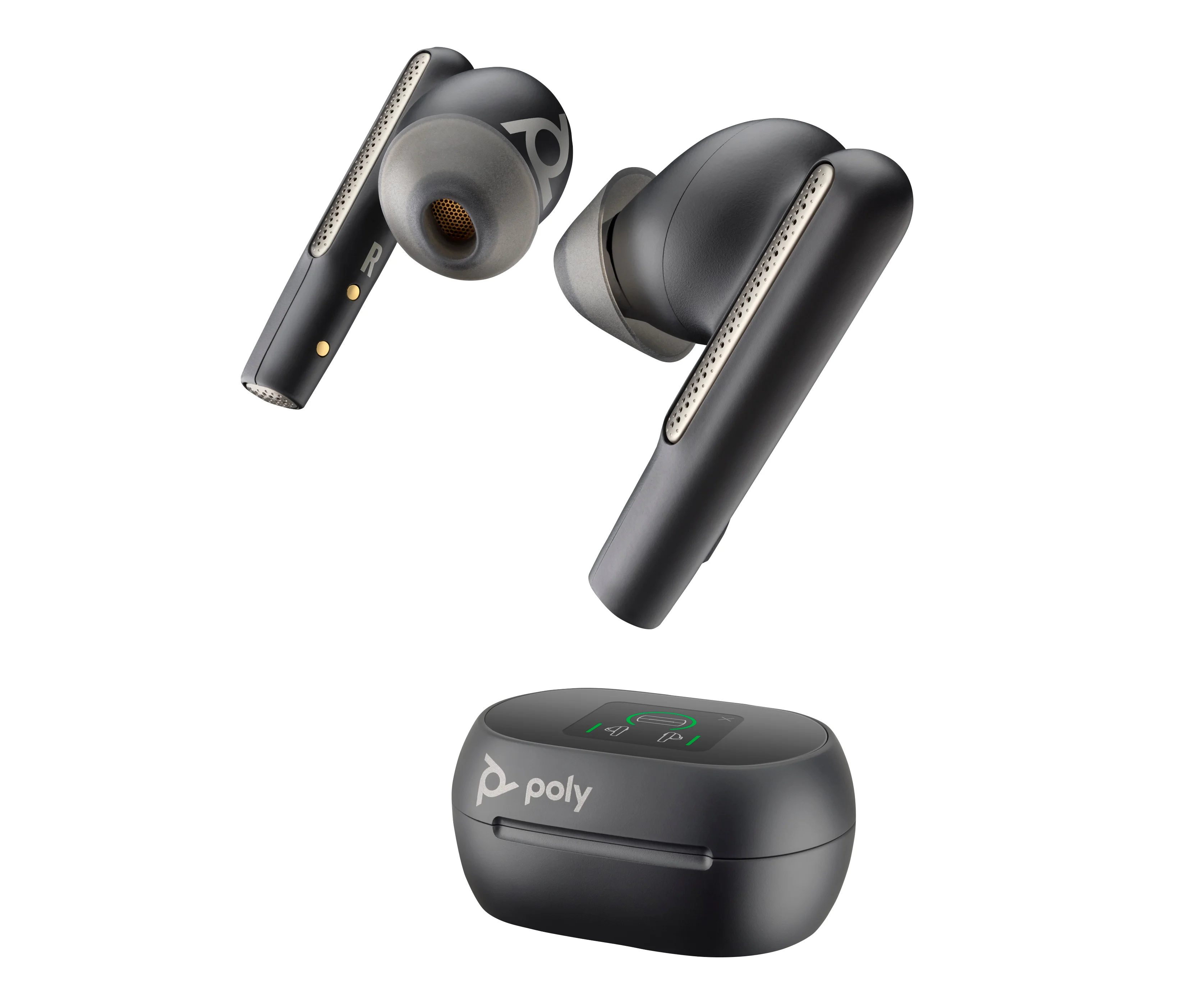 HP Poly Voyager Free 60+ UC M Carbon Black Earbuds +BT700 USB-C Adapter +Touchscreen-Ladeetui