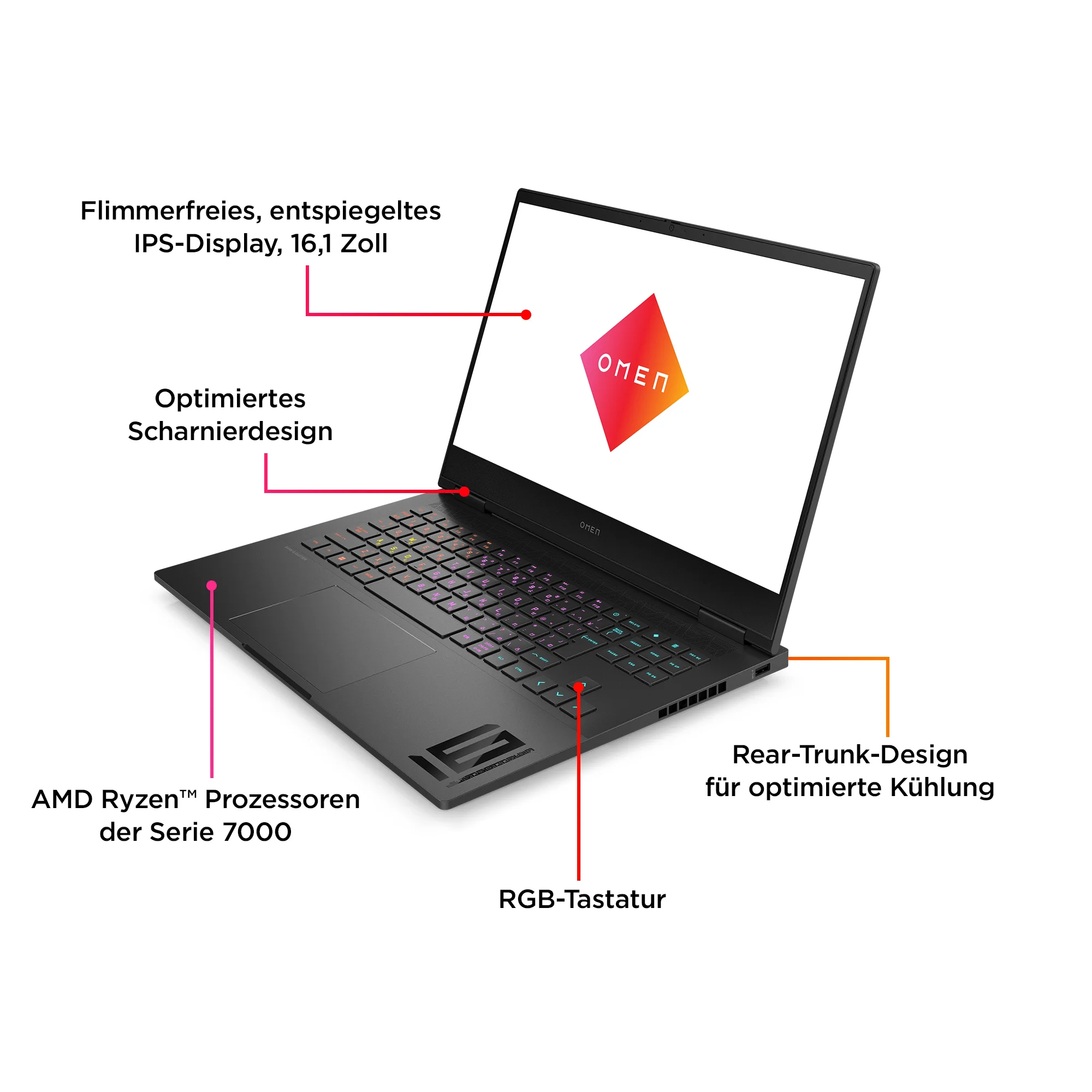 OMEN by HP OMEN 16-xf0079ng AMD Ryzen™ 7 7840HS Laptop 40,9 cm (16.1") Quad HD 32 GB DDR5-SDRAM 1 TB SSD NVIDIA GeForce RTX 4070 Wi-Fi 6E (802.11ax) Windows 11 Home Schwarz