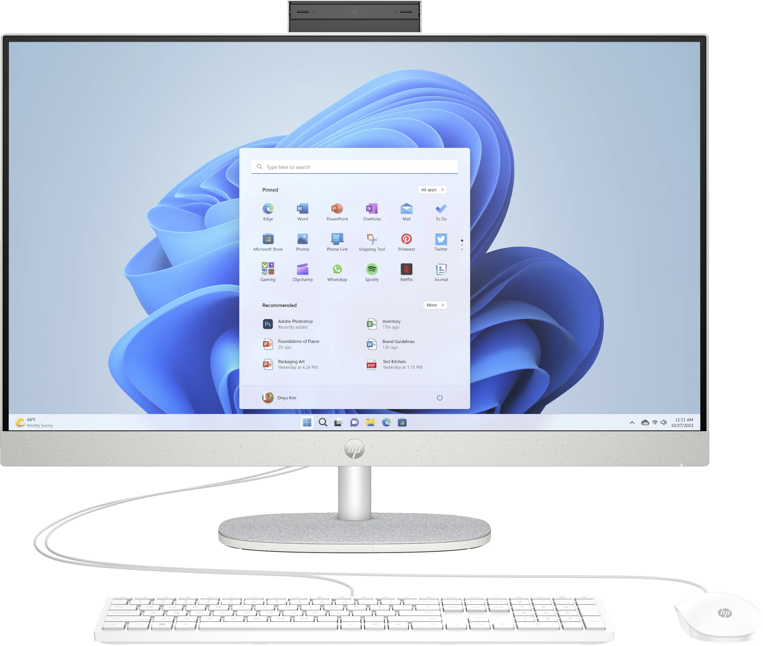HP 27-cr0007ng AMD Ryzen™ 5 7520U 68,6 cm (27") 1920 x 1080 Pixel All-in-One-PC 16 GB LPDDR5-SDRAM 512 GB SSD Windows 11 Home Wi-Fi 6 (802.11ax) Weiß