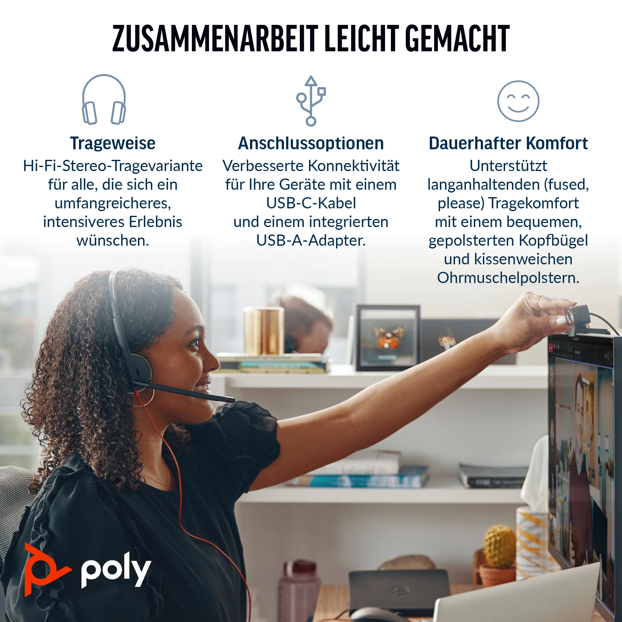 HP Poly Blackwire 3320 USB-C Stereo-Headset, für Microsoft Teams zertifiziert, + USB-C/A-Adapter