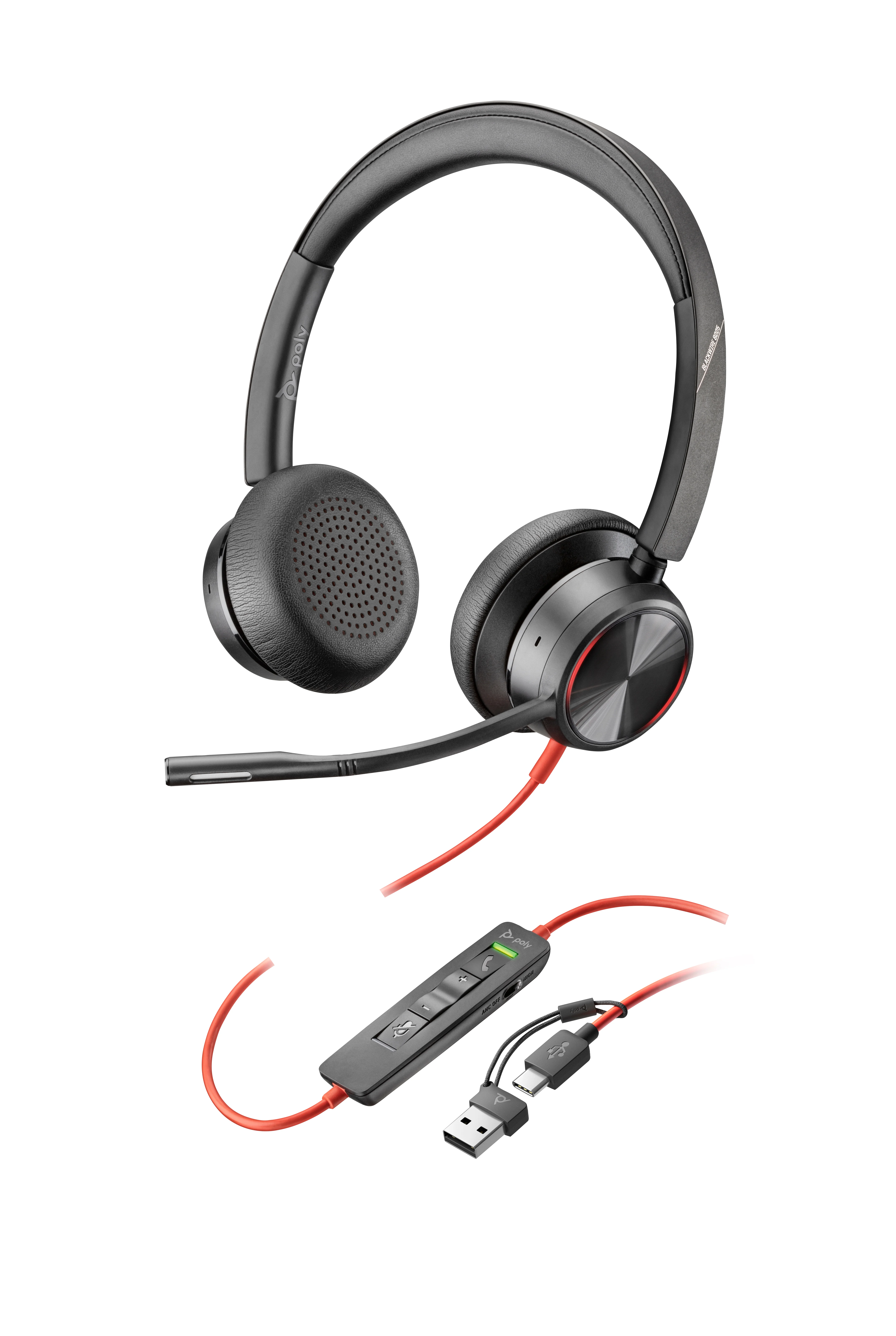 HP Poly Blackwire 8225 USB-C Stereo-Headset + USB-C/A-Adapter