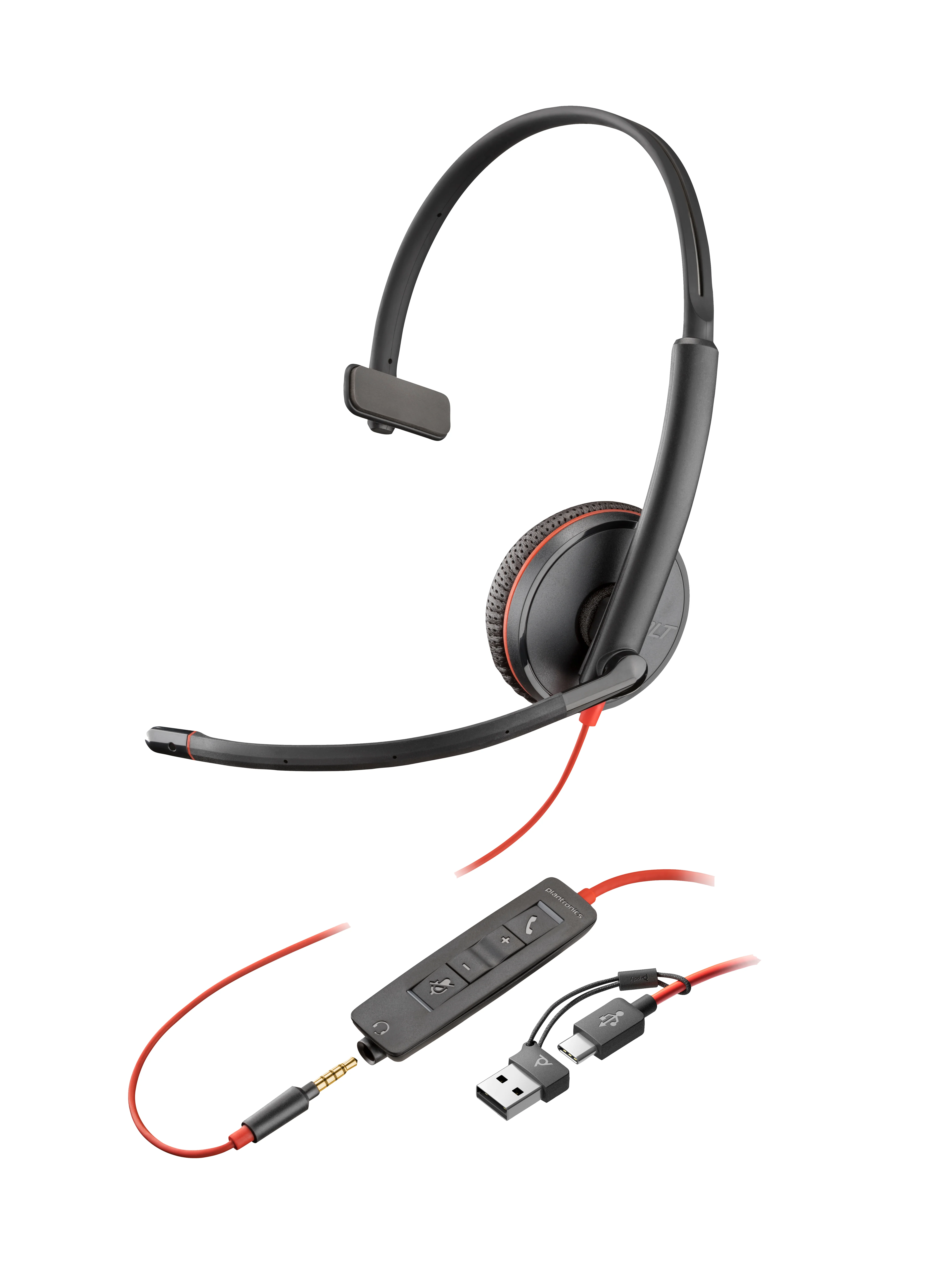 HP Poly Blackwire 3215 Monaural USB-C-Headset +3,5-mm-Stecker +USB-C/A-Adapter (Packungseinheit)