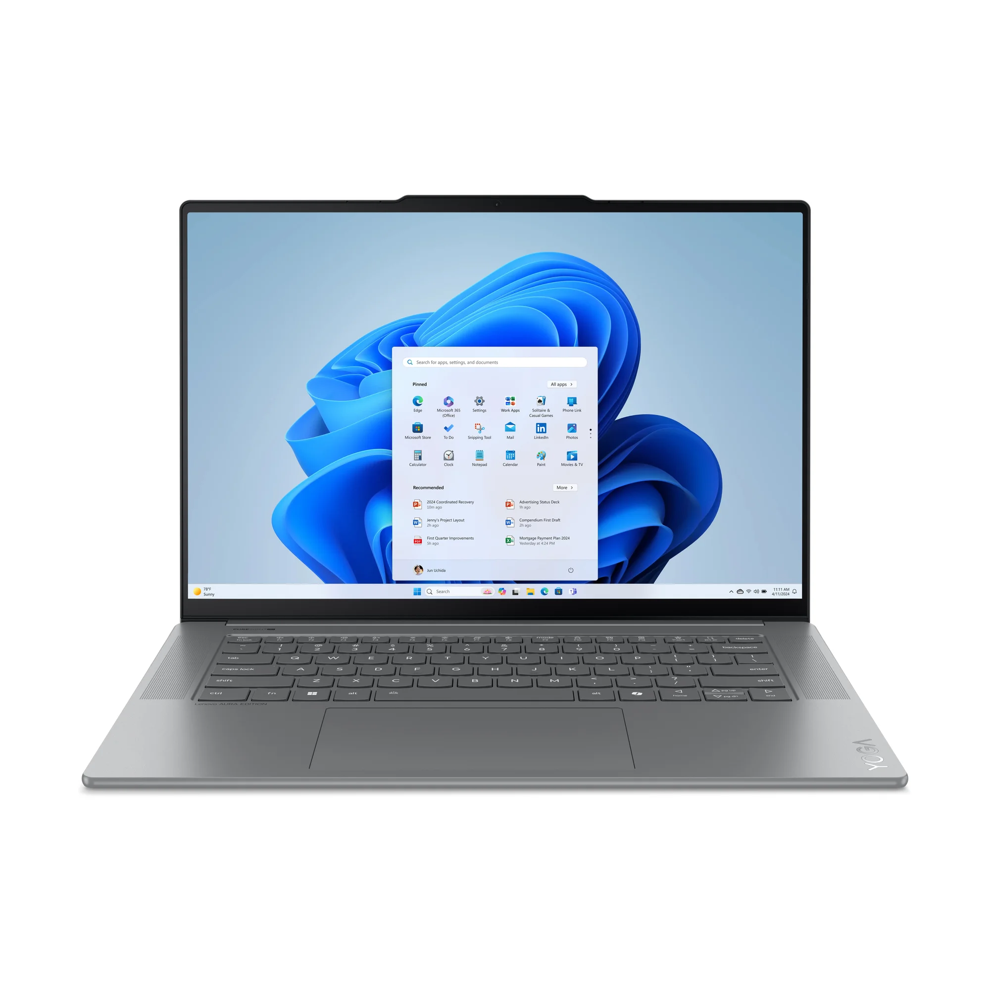 Lenovo Yoga Slim 7 15ILL9 Copilot+ PC Intel Core Ultra 7 256V Laptop 38,9 cm (15.3") 2.8K 16 GB LPDDR5x-SDRAM 1 TB SSD Wi-Fi 7 (802.11be) Windows 11 Home Deutsch Grau