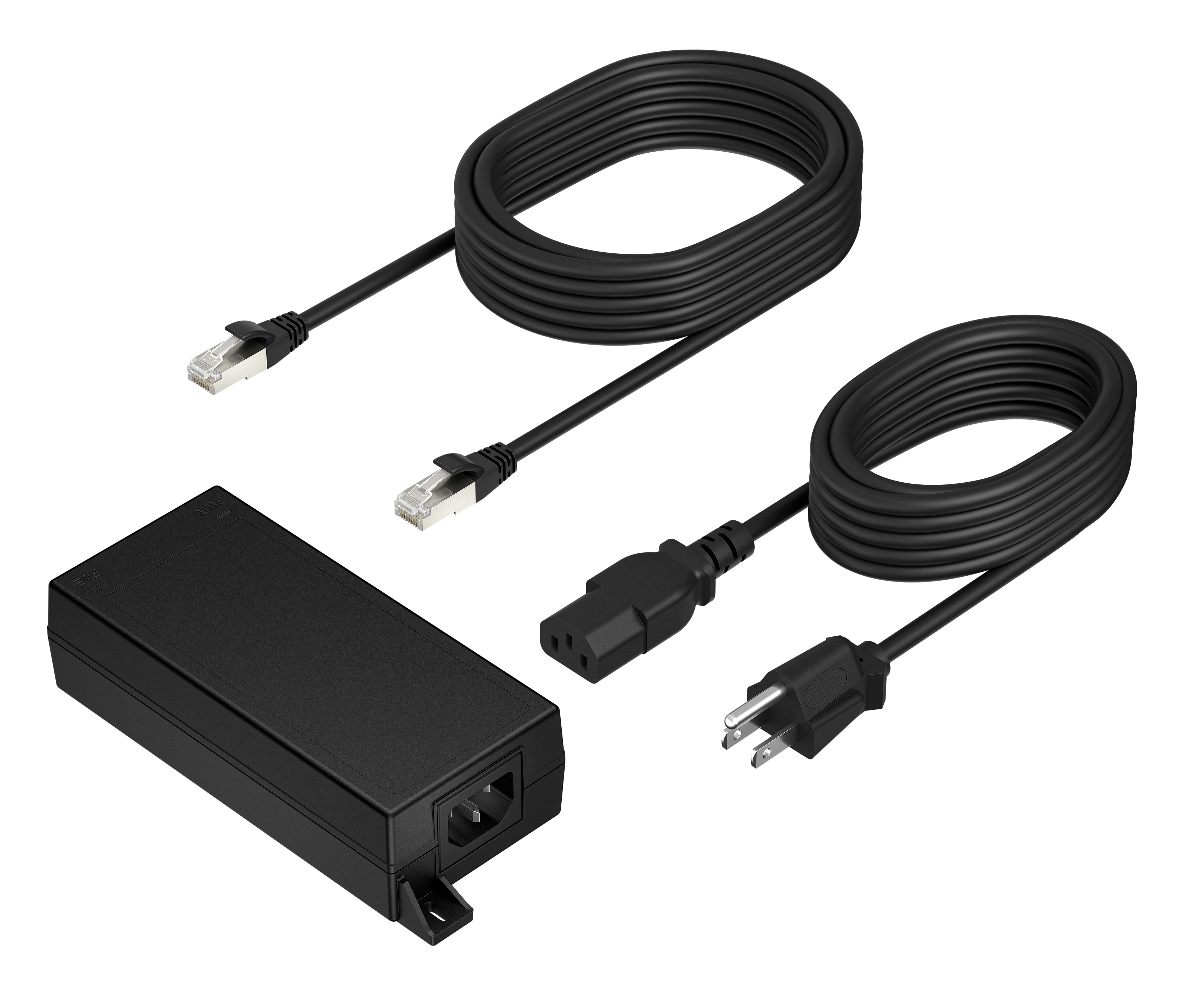 HP Poly PoE++ 65W 2.5G Adapter with 3.66m CAT6A Cable and Power Cord Schwarz