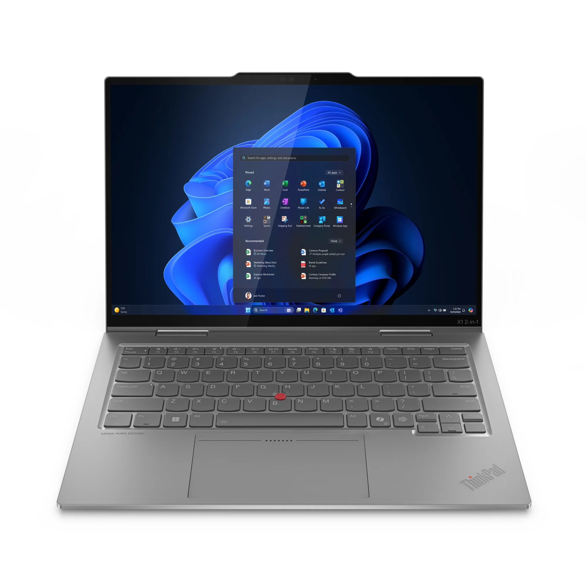 Lenovo ThinkPad X1 2-in-1 Gen 10 Aura Edition Copilot+ PC Intel Core Ultra 7 258V Hybrid (2-in-1) 35,6 cm (14") Touchscreen WUXGA 32 GB LPDDR5x-SDRAM 1 TB SSD Wi-Fi 7 (802.11be) Windows 11 Pro Grau Deutsch