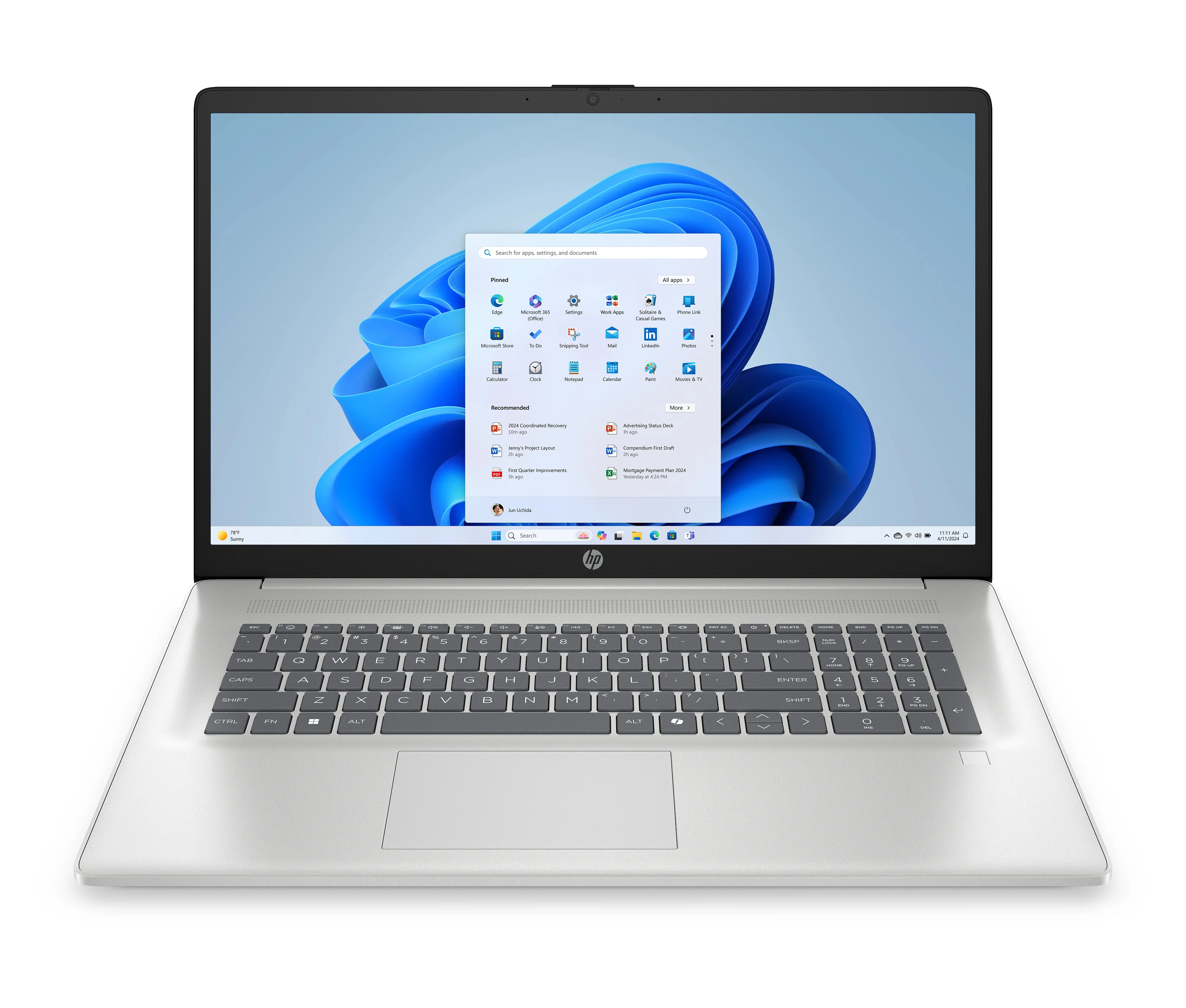 HP 17-cp2154ng AMD Ryzen™ 5 7520U Laptop 43,9 cm (17.3") Full HD 16 GB LPDDR5-SDRAM 512 GB SSD Wi-Fi 6 (802.11ax) FreeDOS Silber