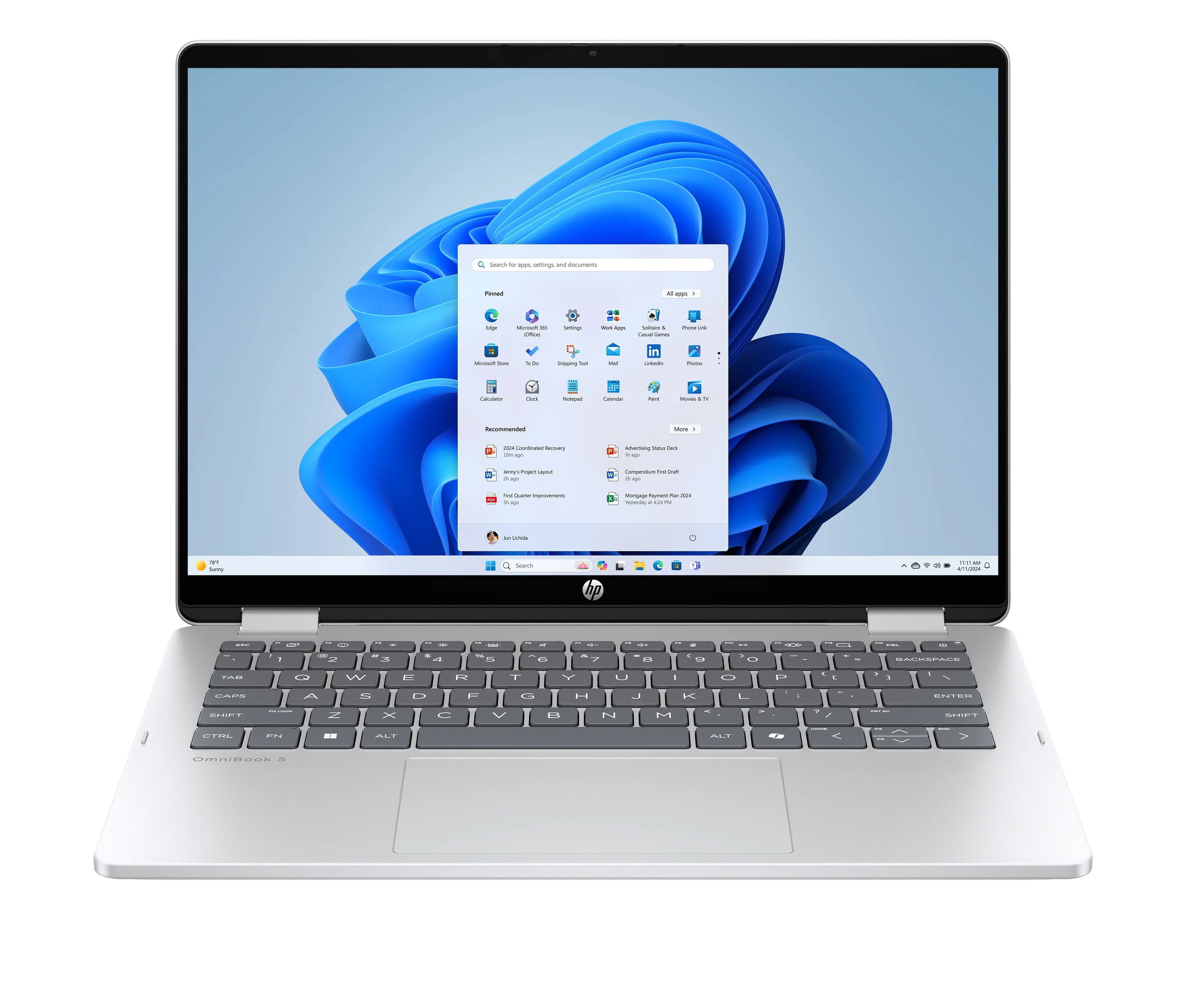 HP OmniBook 5 Flip 2-in-1 Laptop 14-fp0353ng Intel Core 5 120U 35,6 cm (14") Touchscreen 2K 16 GB LPDDR5-SDRAM 512 GB SSD Wi-Fi 6 (802.11ax) Windows 11 Home Silber