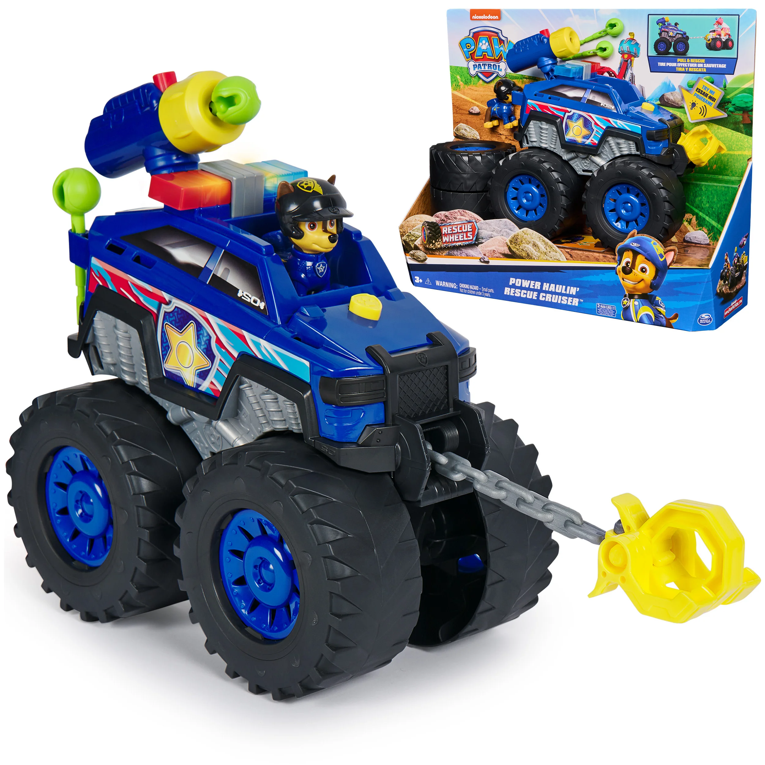 PAW Patrol Rescue Wheels - Chases Deluxe Monstertruck mit Geschoss-Abwurf, motorisierter Seilwinde, Lichtern & Geräuschen