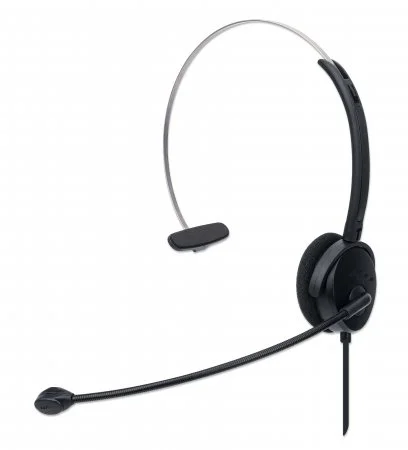 Manhattan Mono USB-Headset, Ohraufliegendes Design (On-Ear), Ohrmuschel einseitig, kabelgebunden, USB-A-Stecker, integrierte Lautstärkeregelung, verstellbares Mikrofon, schwarz