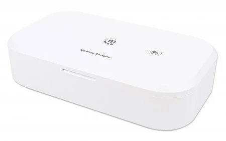Manhattan UV-Desinfektionsbox mit kabellosem Induktionsladegerät für Smartphones, Sterilisator mit UV-Licht und 10 W Wireless Charger, für Handys, Masken, Kreditkarten und mehr, weiß
