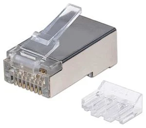 Intellinet 90er-Pack Cat6A RJ45-Modularstecker, STP, 3-Punkt-Aderkontaktierung, für Massivdraht, 90 Stecker im Becher