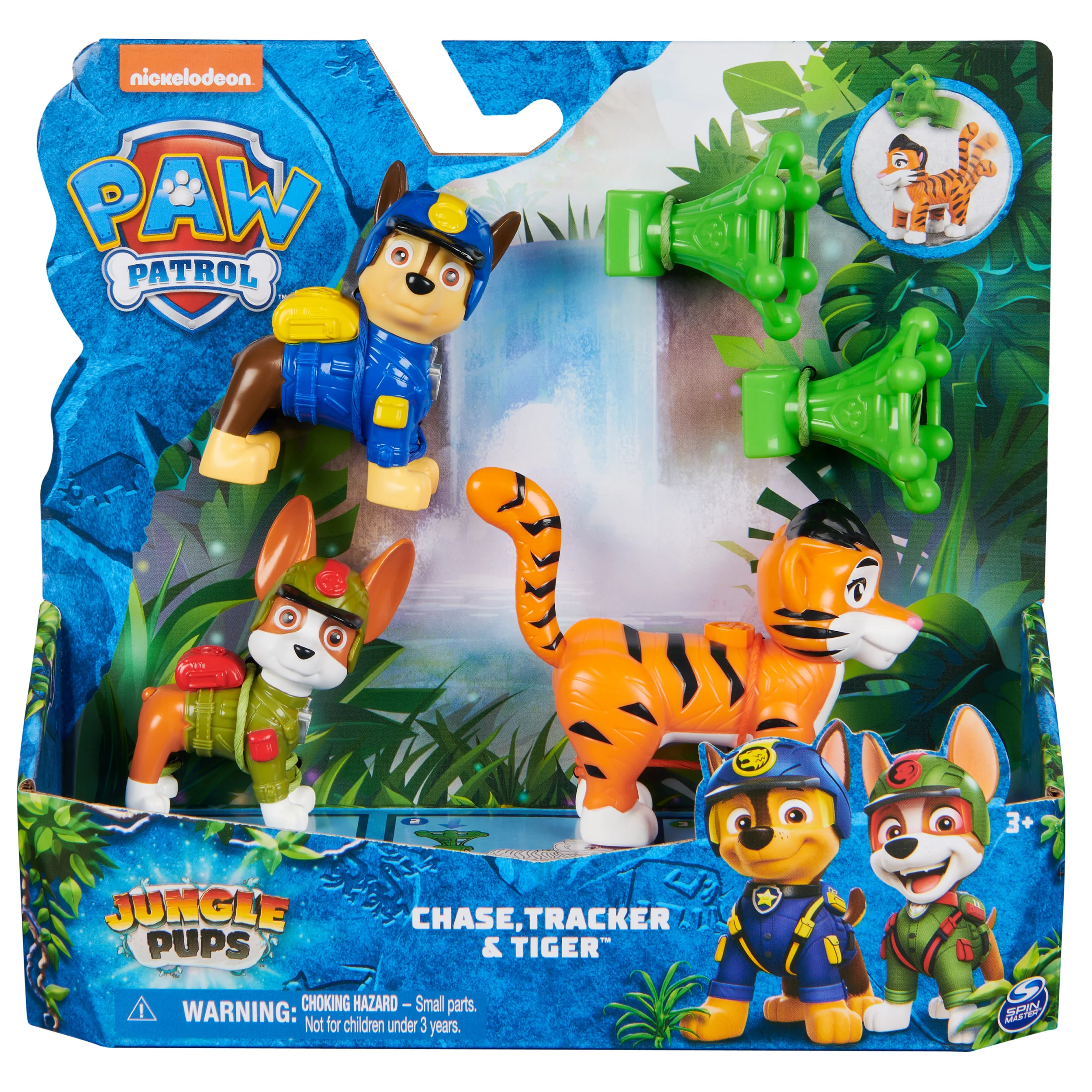 PAW Patrol Jungle Pups - Hero Pups Figuren-Set mit 2 Hundefiguren und einer Dschungeltier-Figur mit Wurffunktion (sortiert, Zufallsauswahl)