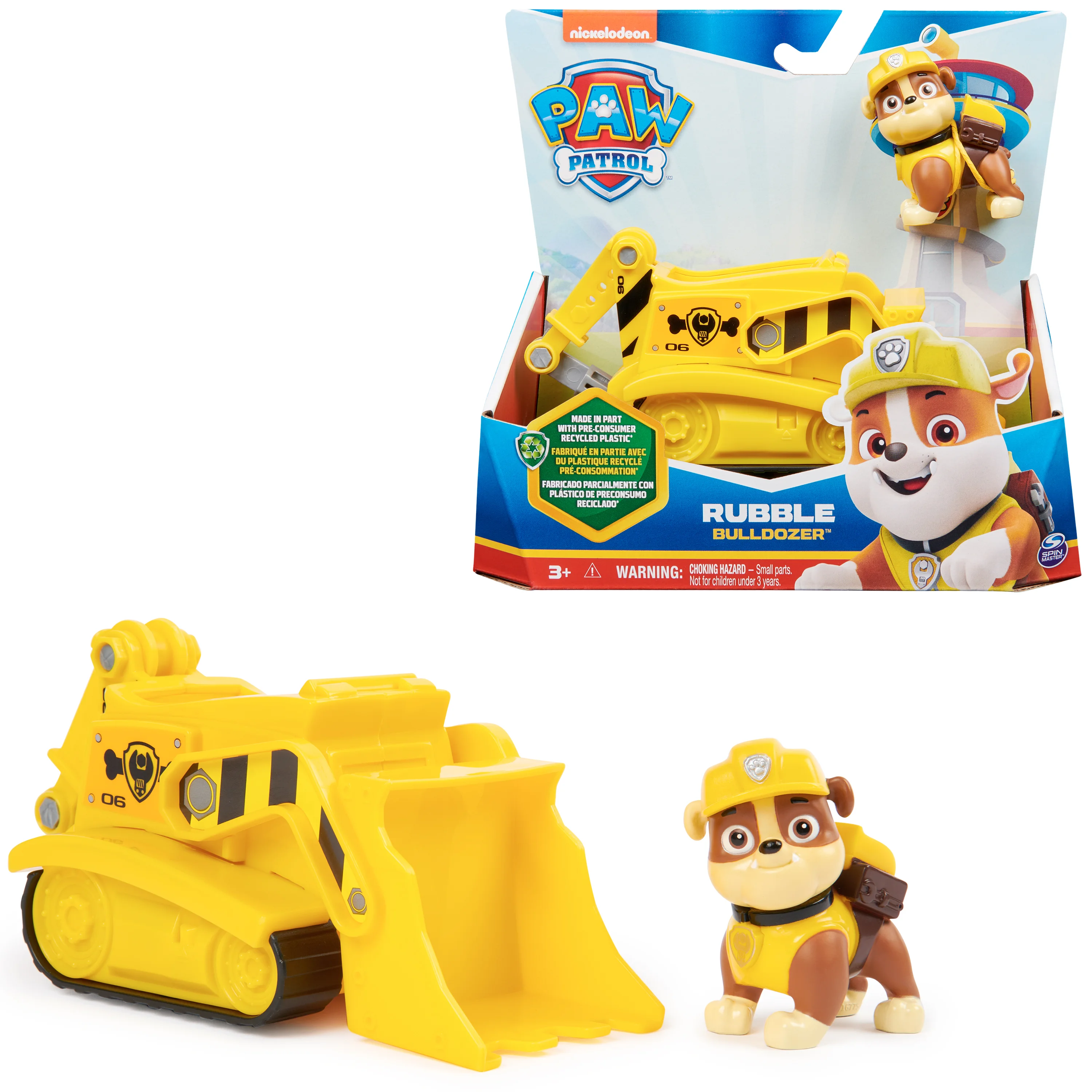 PAW Patrol , Baustellen-Fahrzeug mit Rubble-Figur (Sustainable Basic Vehicle/Basis Fahrzeug)