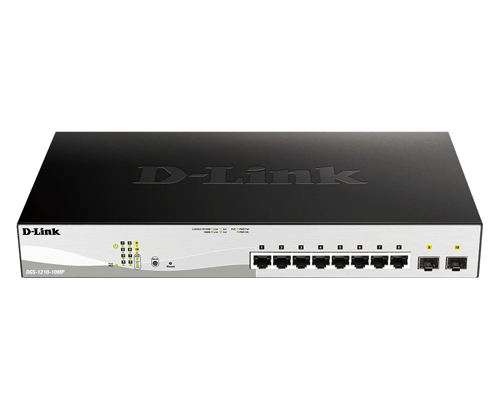 D-Link DGS-1210-10MP Managed L2 Gigabit Ethernet (10/100/1000) Power over Ethernet (PoE) Schwarz, Grau