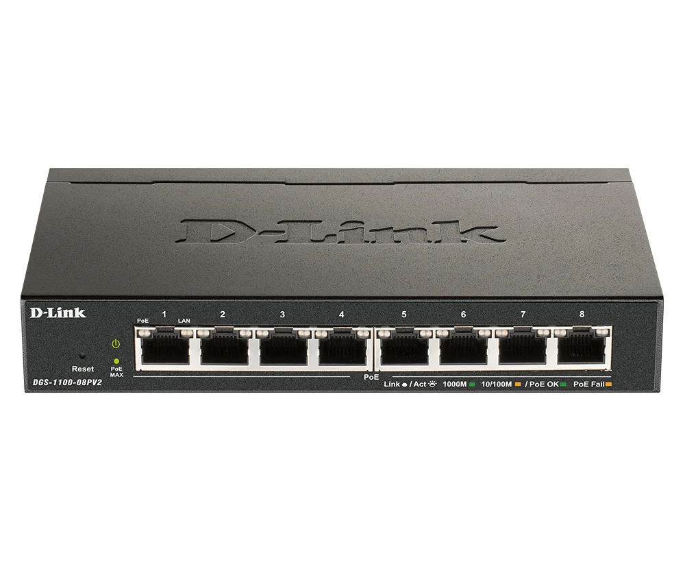 D-Link DGS-1100-08PV2 Managed L2/L3 Gigabit Ethernet (10/100/1000) Power over Ethernet (PoE) Schwarz