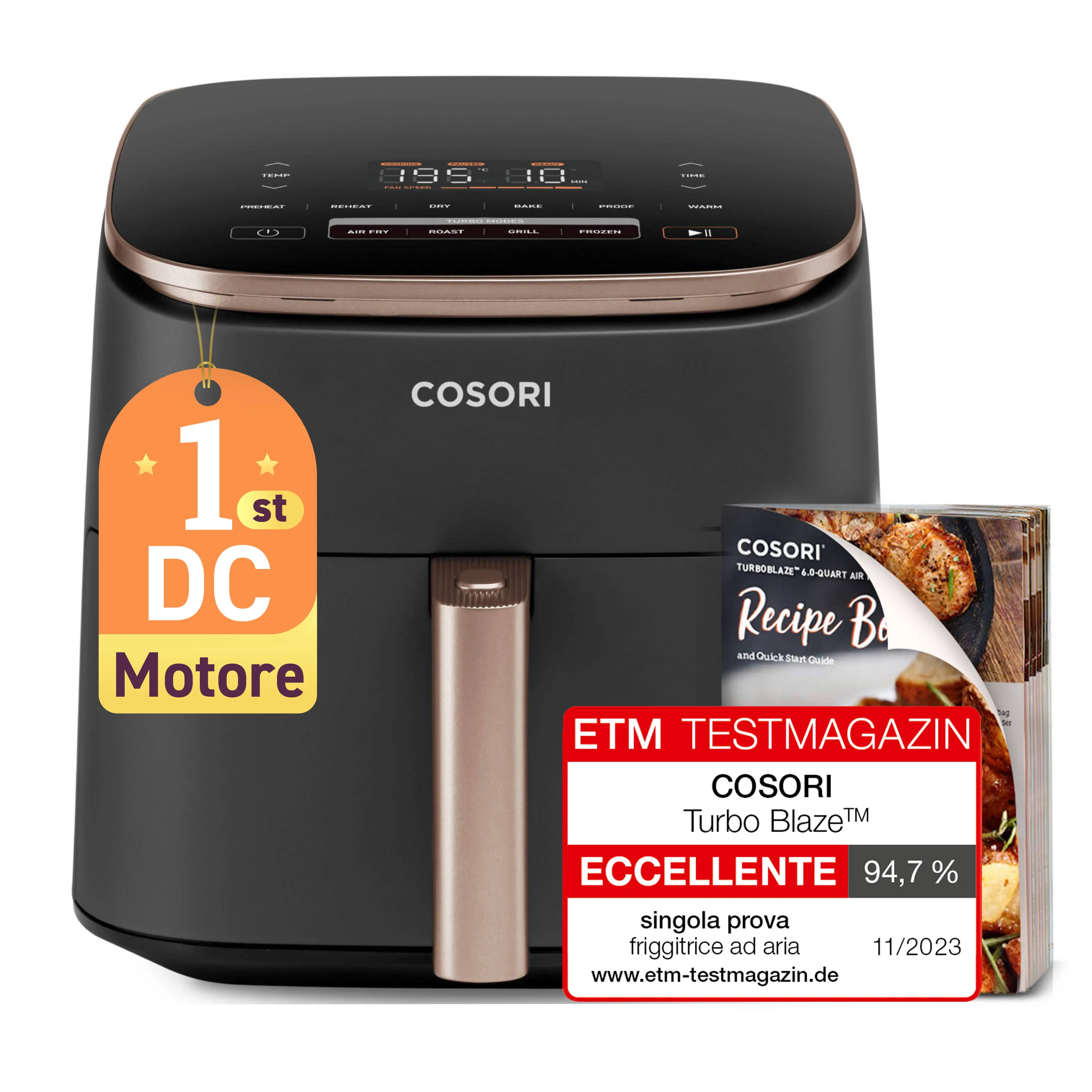 Cosori Turbo Blaze Chef Edition Einzelbild 6 l Eigenständig 1725 W Heißluftfritteuse Schwarz, Rosa-Goldfarben