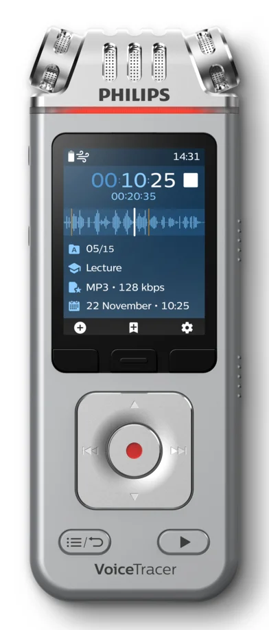 Philips DVT4115 Digital Voice Tracer Flash card Chrom, Silber