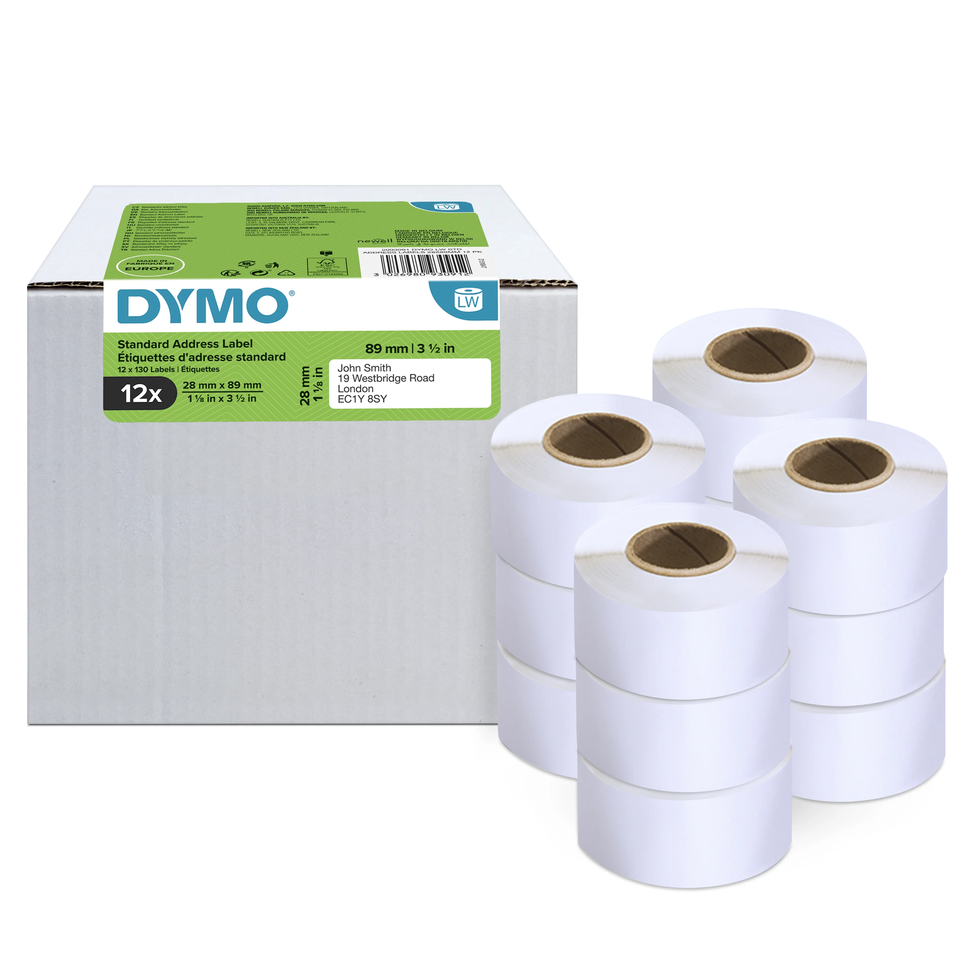 DYMO Original LabelWriter Adressetiketten | 28 mm x 89 mm | 12 Rollen mit je 130 leicht ablösbaren Etiketten (1.560 Etiketten) | selbstklebende Etiketten | für LabelWriter-Beschriftungsgerät