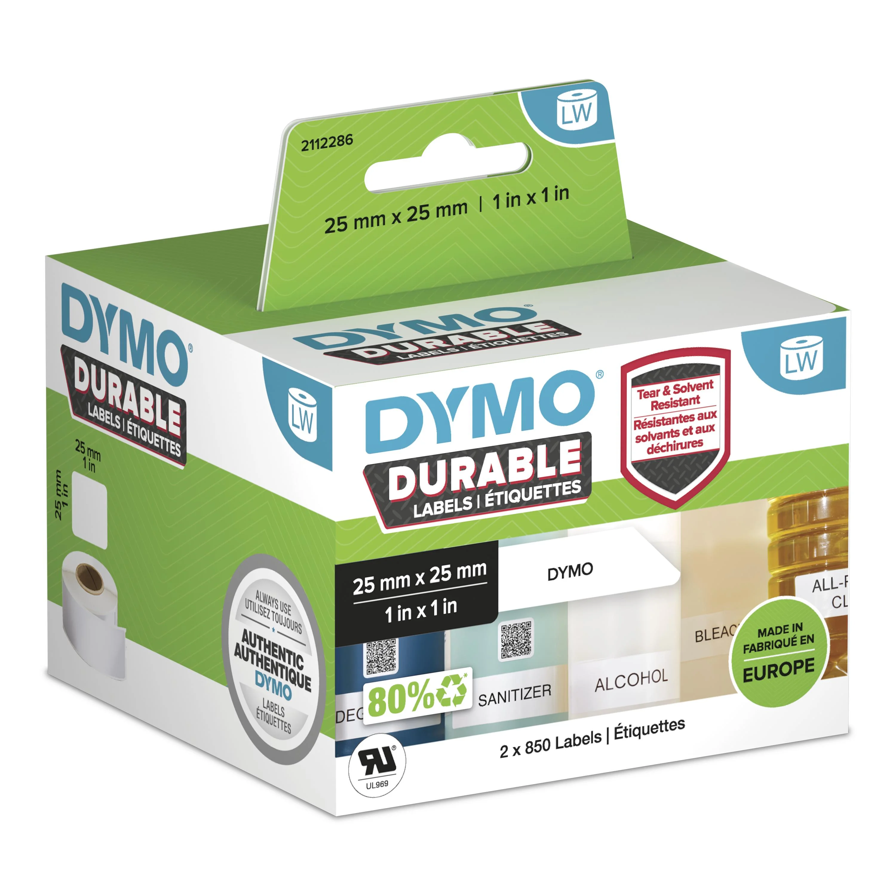 DYMO Original LabelWriter Hochleistungs-Etiketten | 25 mm x 25 mm | weißes Kunststoff-Etikett | Rolle mit 1.700 Etiketten | für LabelWriter-Beschriftungsgerät