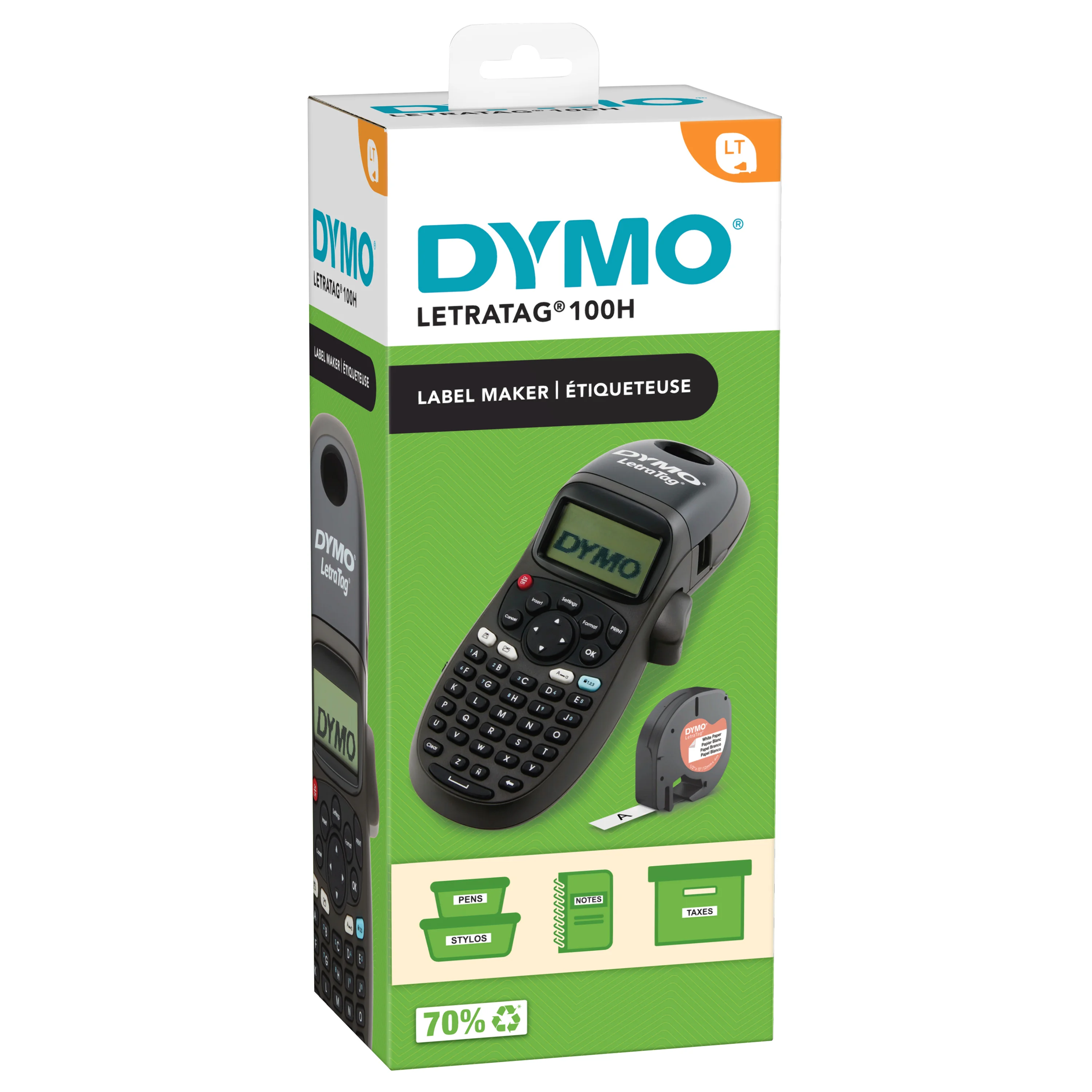 DYMO LetraTag LT-100H Beschriftungsgerät Handgerät | Tragbares Etikettiergerät mit ABC Tastatur | blau | Ideal fürs Büro oder zu Hause | Schwarz