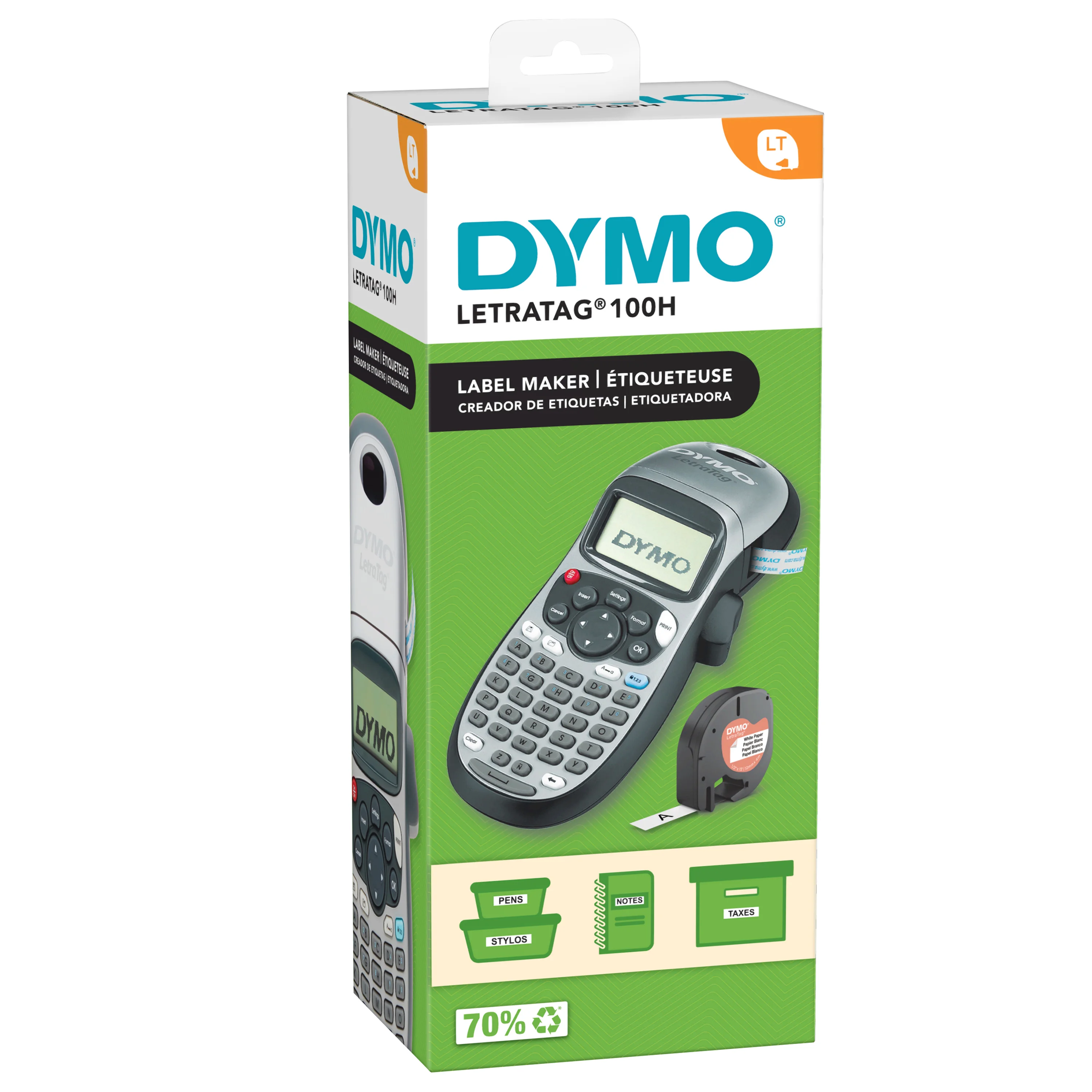 DYMO LetraTag LT-100H Beschriftungsgerät Handgerät | Tragbarer Etikettiergerät mit ABC Tastatur | Silber | Ideal fürs Büro oder zu Hause | Silber