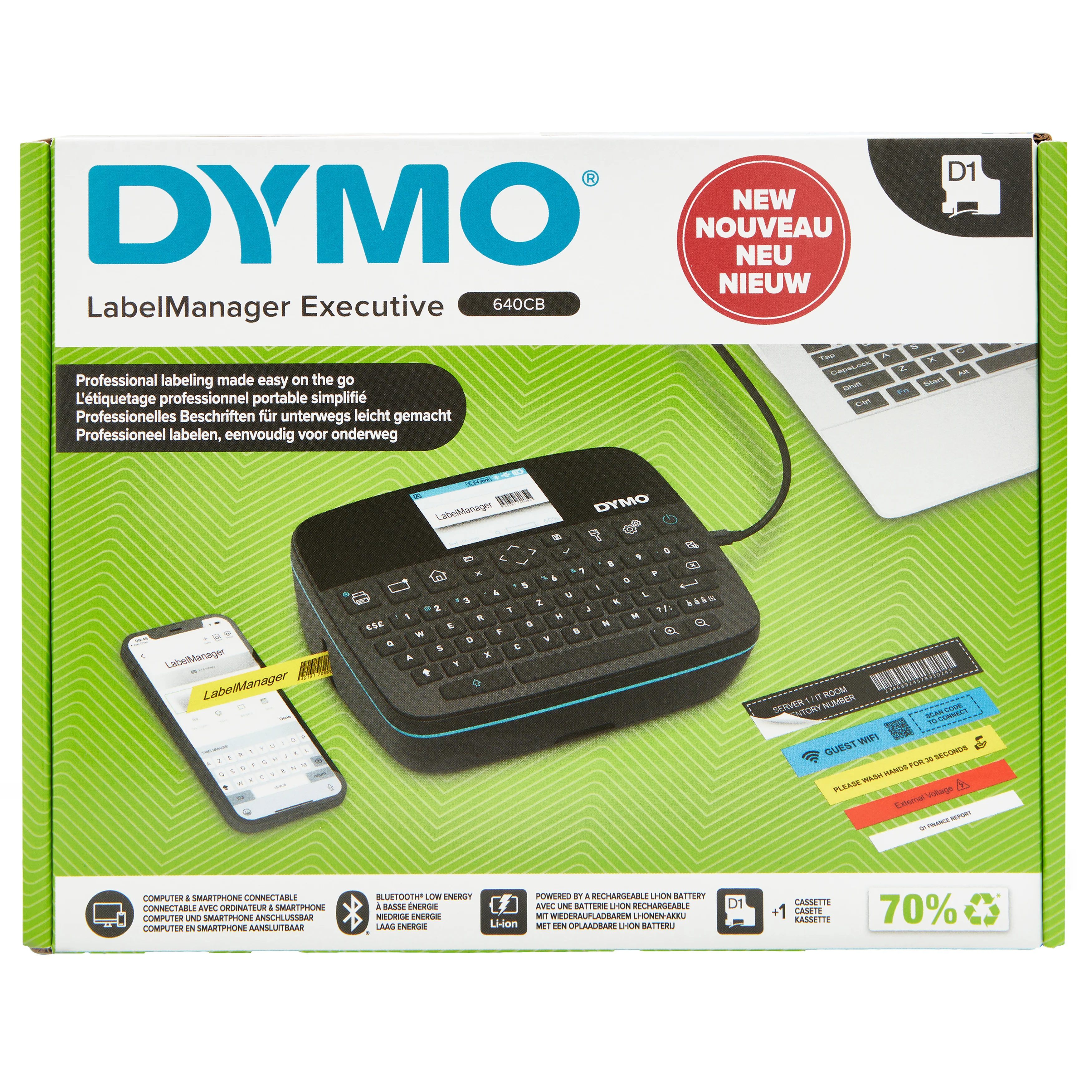 DYMO LabelManager Executive 640 CB tragbarer Etikettendrucker | Kompaktes Beschriftungsgerät mit QWERTZ Tastatur | Bluetooth- und USB-Konnektivität | Kompatibel mit D1 Etiketten