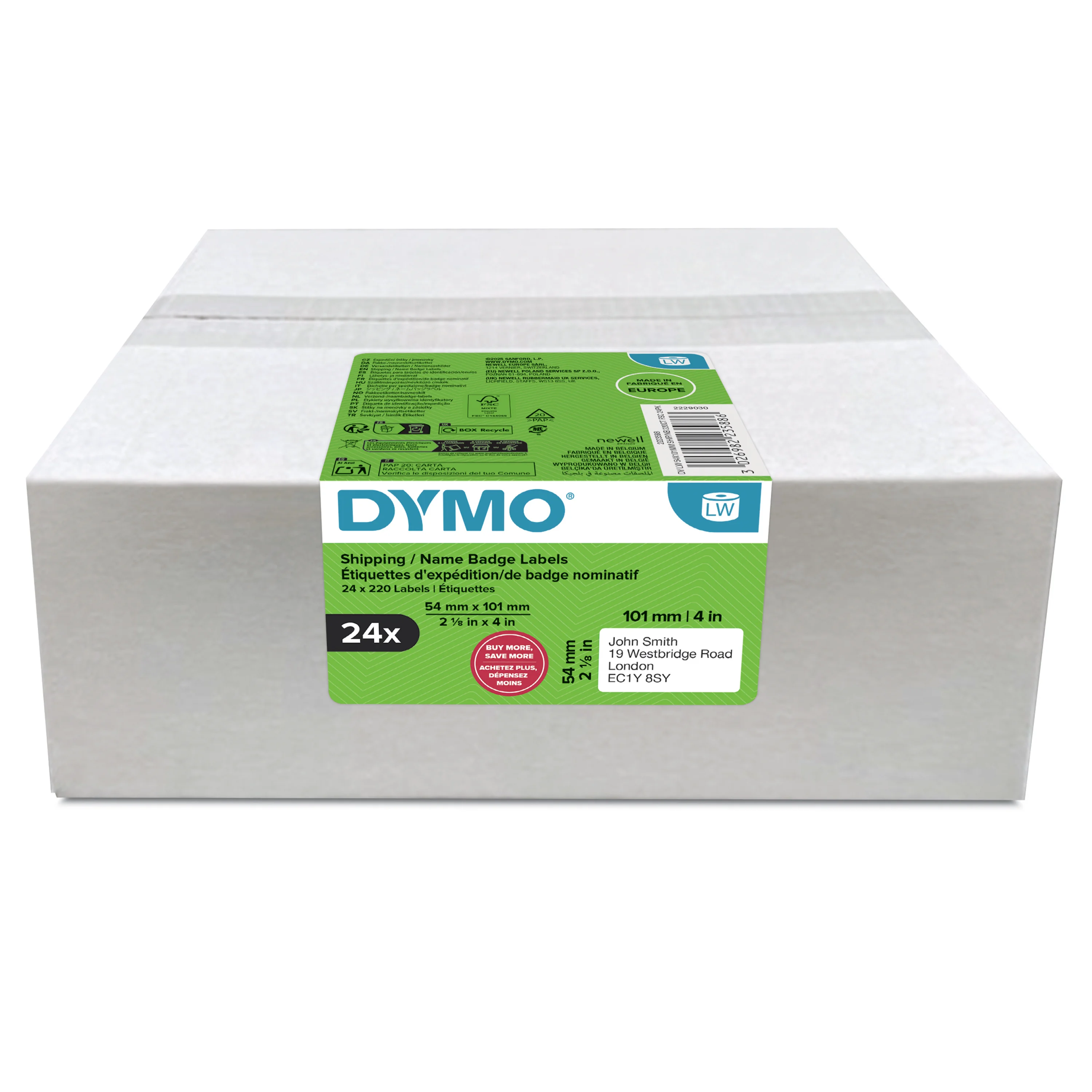 DYMO Original LabelWriter Versandetiketten/-Namensschilder (groß) | 54 mm x 101 mm | 24 Rollen mit je 220 leicht ablösbaren Etiketten (5.280 Etiketten) | für LabelWriter Etikettendrucker