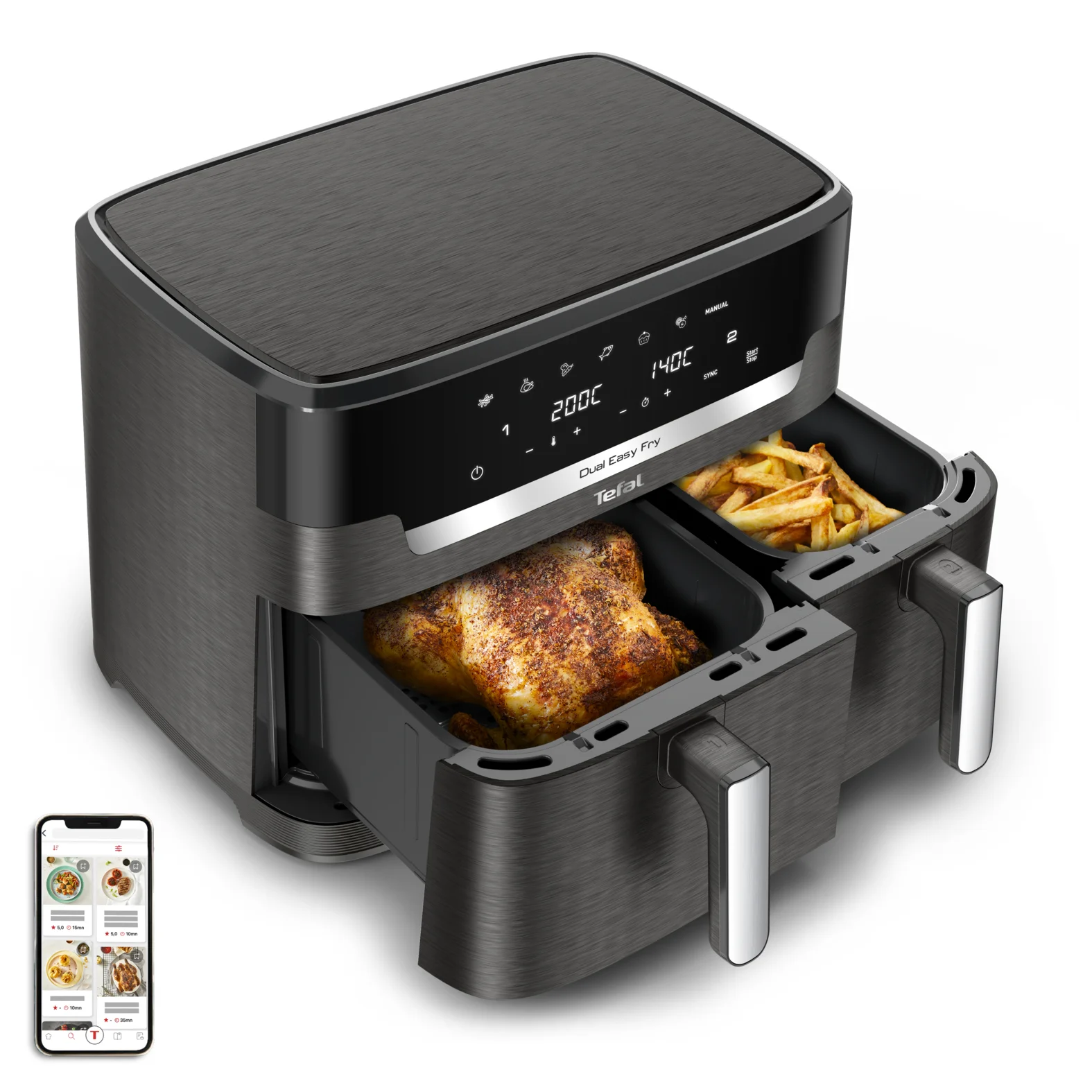 Tefal Easy Fry Dual XXL EY942HE0 Fritteuse Doppel 11 l Eigenständig 2020 W Heißluftfritteuse Grau