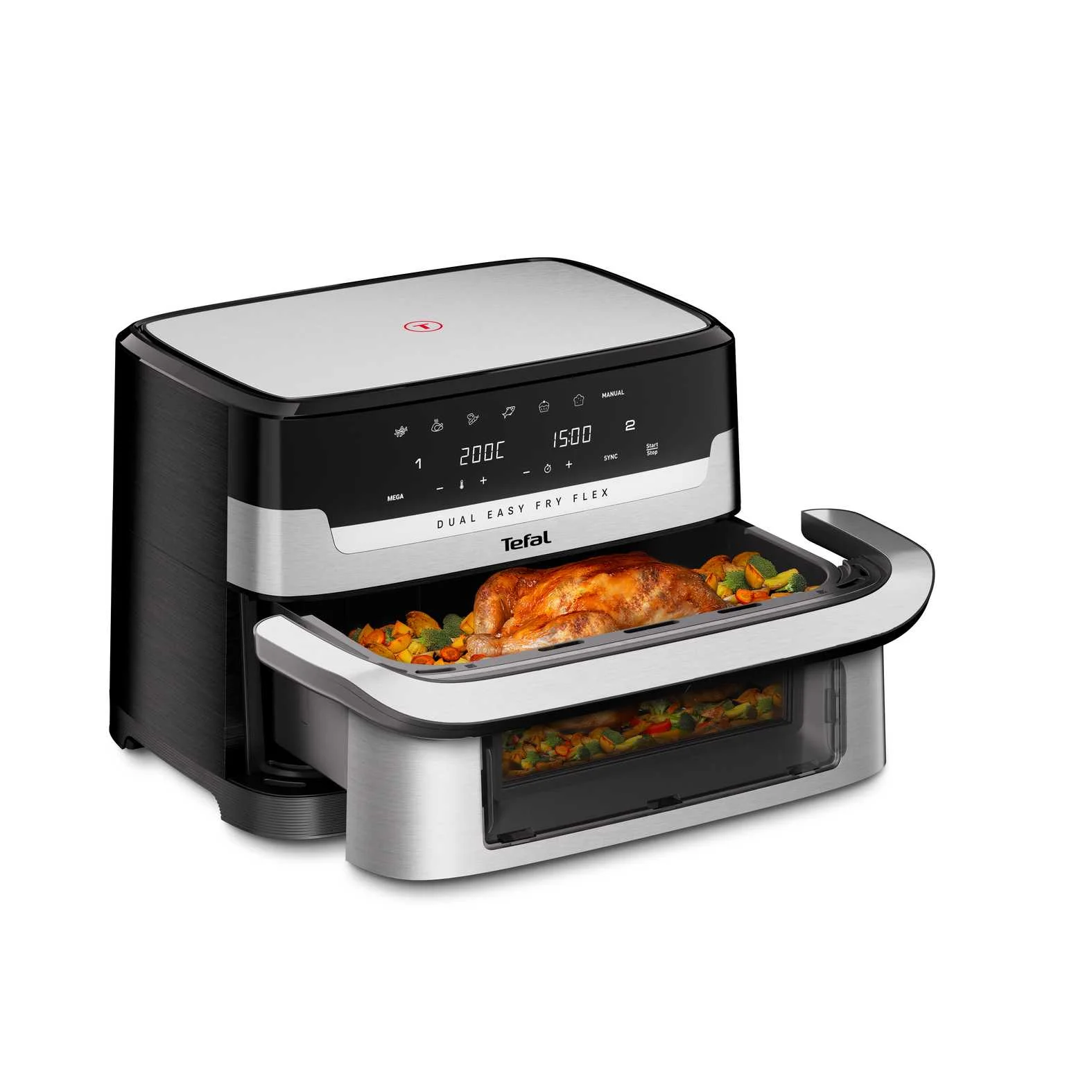 Tefal Dual Easy Fry Flex , Flex Heißluftfritteuse, FlexCook Trennwand, 9L Fassungsvermögen