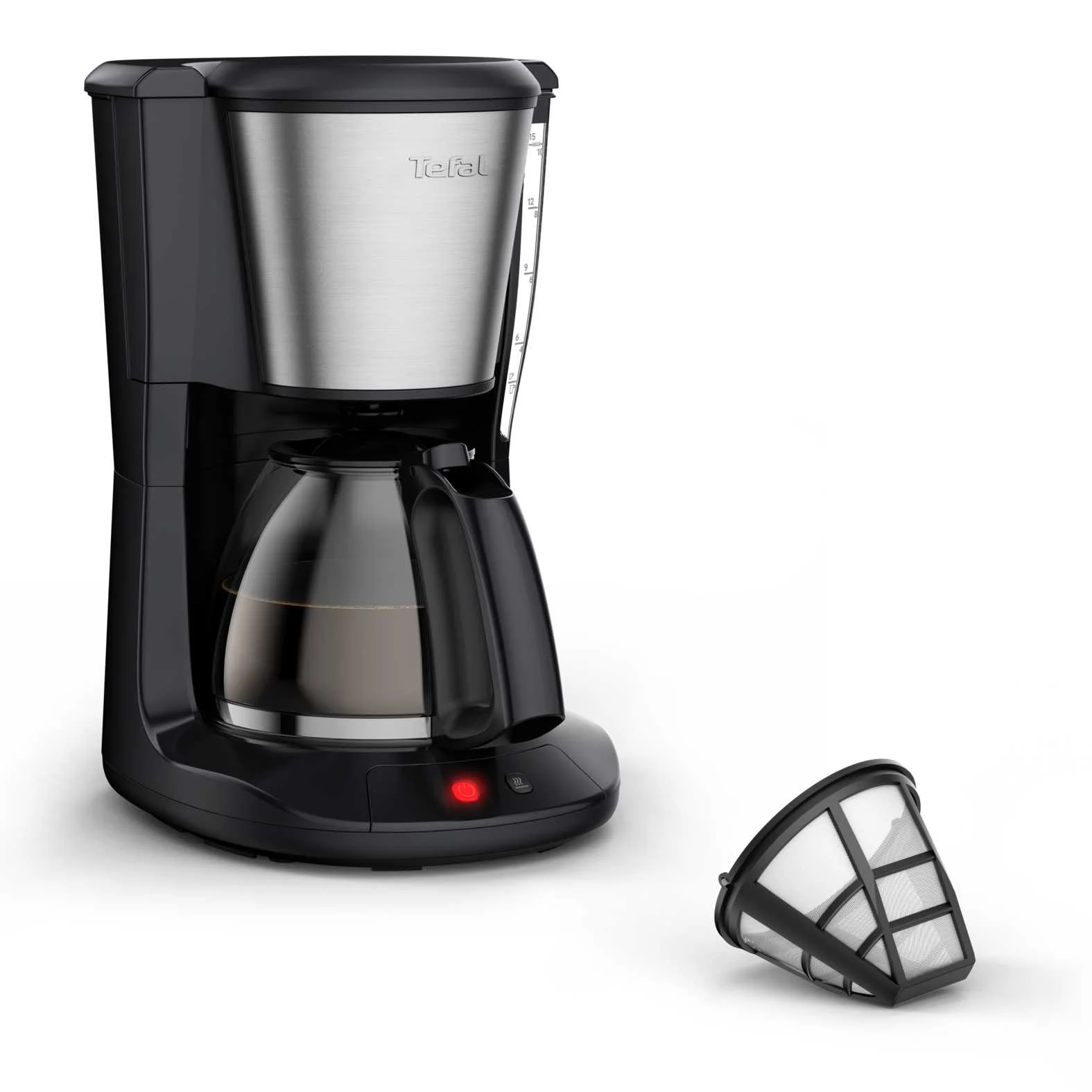 Tefal Subito , Filterkaffeemaschine, Optionale Warmhaltefunktion, Permanenter Filter, Schwarz und Edelstahl