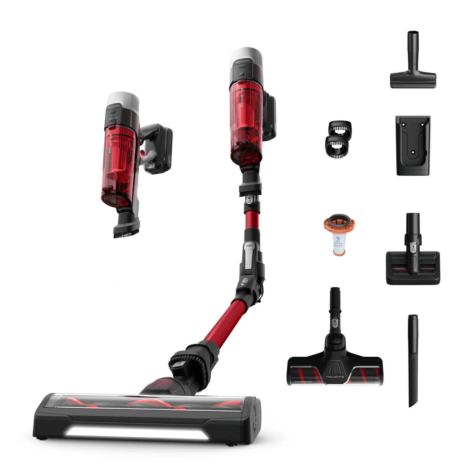 Rowenta X-Force Flex 9.60 RH2099WO Stabstaubsauger/Elektrischer Besen 2-in-1-Stabstaubsauger Akku Trocken Beutellos 0,44 l 250 W Schwarz, Rot