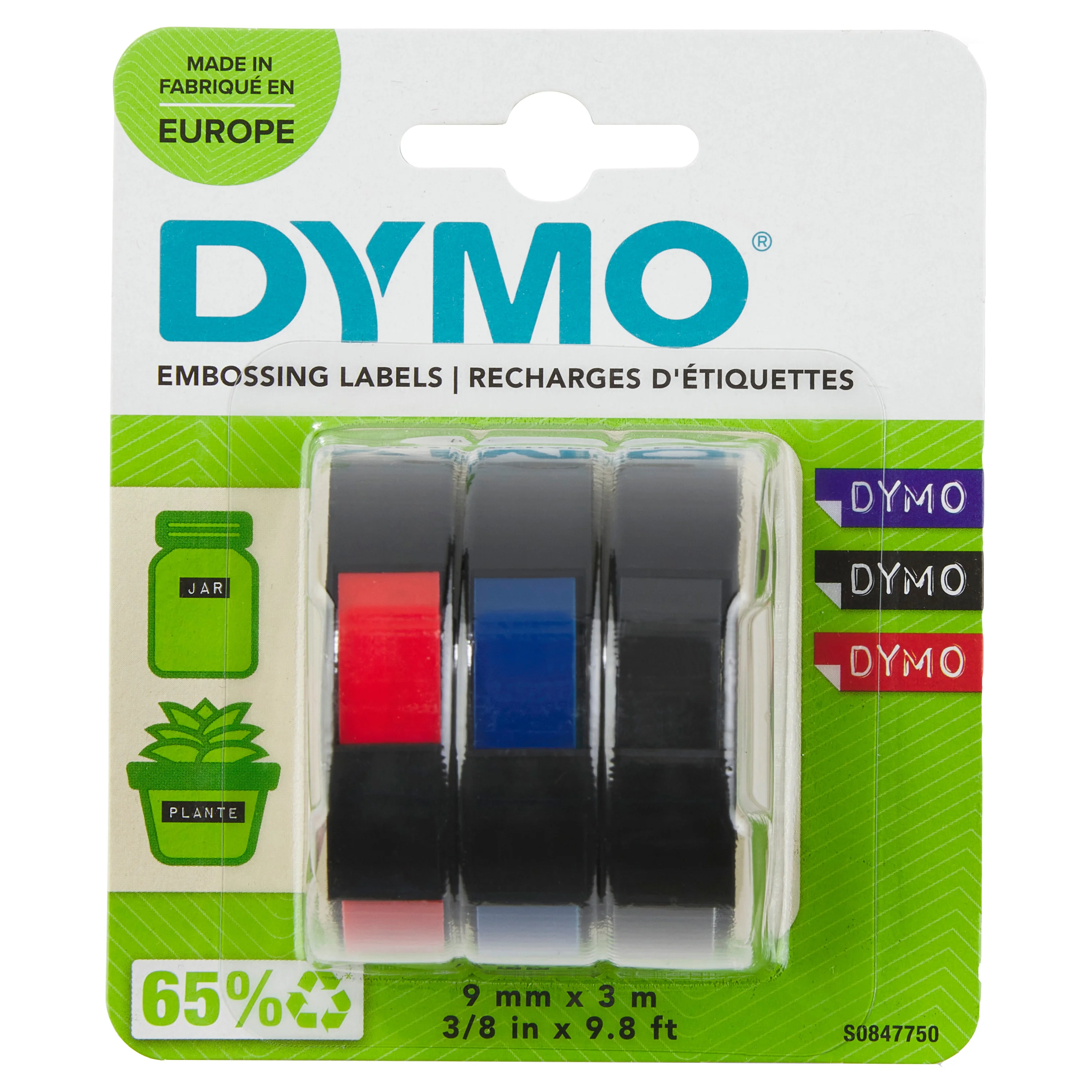 DYMO Original Prägeband | 3D schwarz | blaurot und schwarz | 9 mm x 3 m | selbstklebendes Kunststoff Etikettenband | für Junior & Omega Beschriftungsgerät | 3 Stück