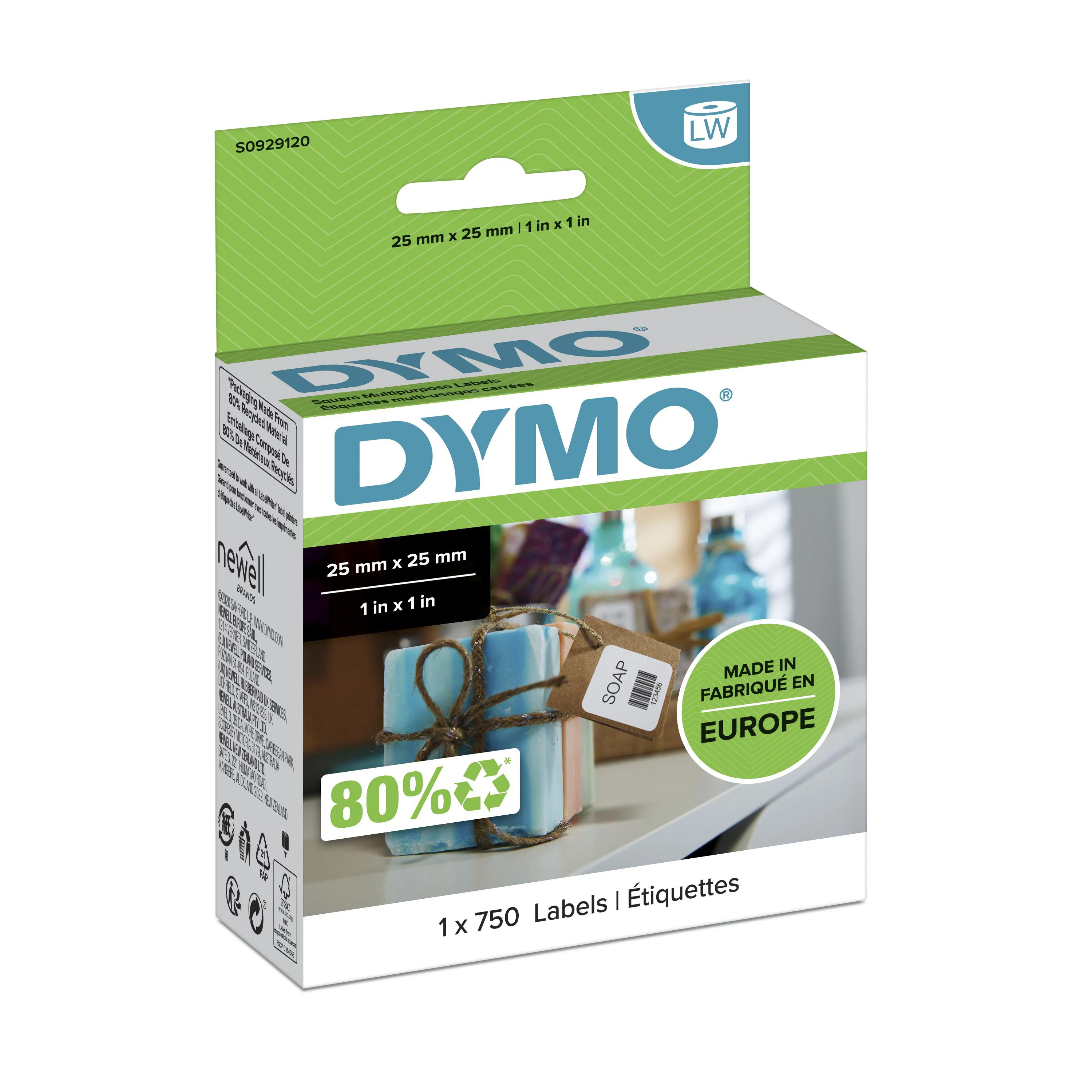 DYMO Original LabelWriter Mehrzwecketiketten (Klein) | 25 mm x 25 mm | Rolle mit 750 leicht ablösbaren Etiketten | selbstklebend | für LabelWriter Etikettendrucker und Beschriftungsgerät