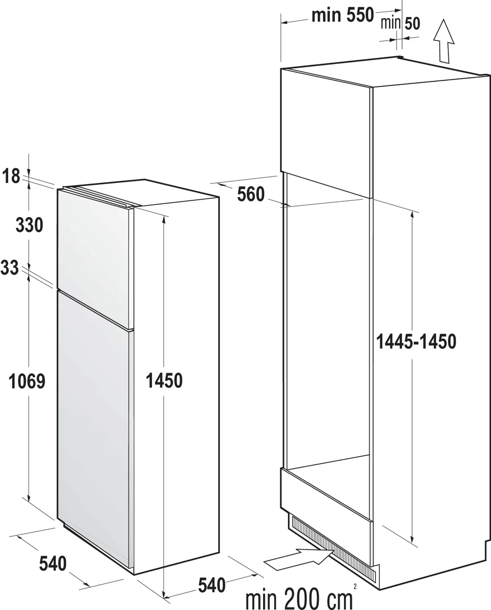 Gorenje RFI4152P1 Kühl-Gefrier-Kombination, Einbau, 144er Nische