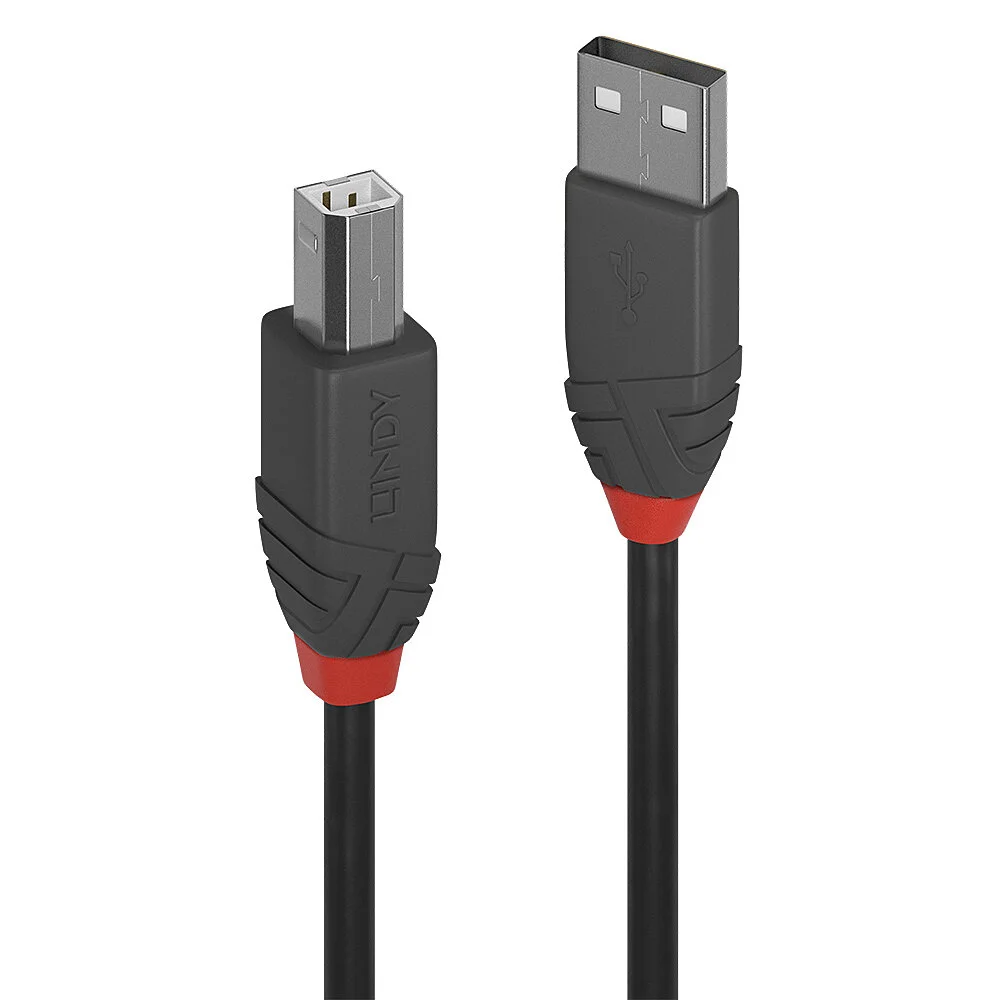 Lindy 36677 USB Kabel USB 2.0 10 m USB A USB B 0,48 Gbit/s Schwarz, Grau, Rot