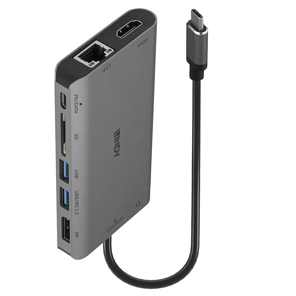 Lindy 43323 laptop-dockingstation & portreplikator Kabelgebunden USB 3.2 Gen 1 (3.1 Gen 1) Type-C Schwarz, Grau