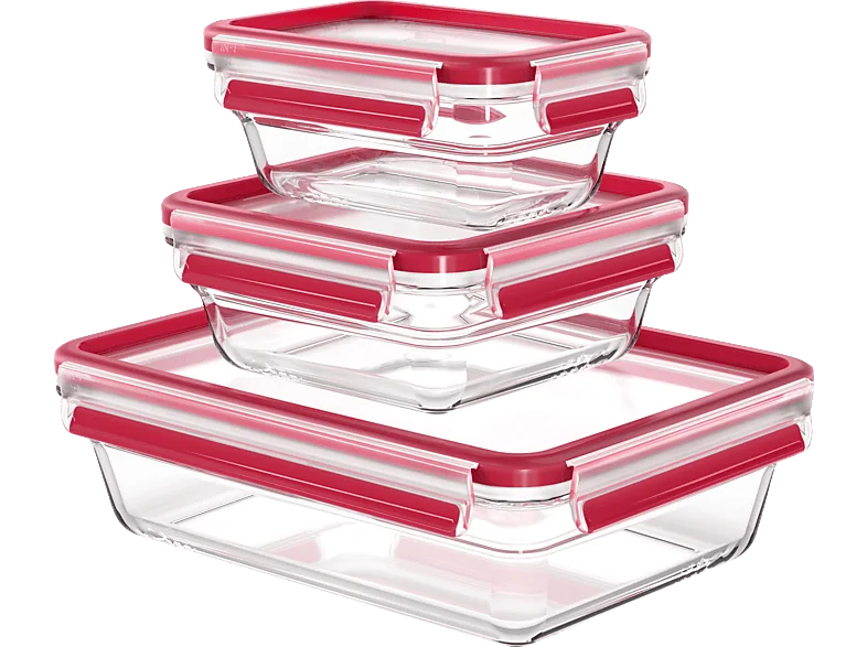 EMSA N10509 Clip & Close Glas 3-tlg. Frischhaltedose Transparent/Rot